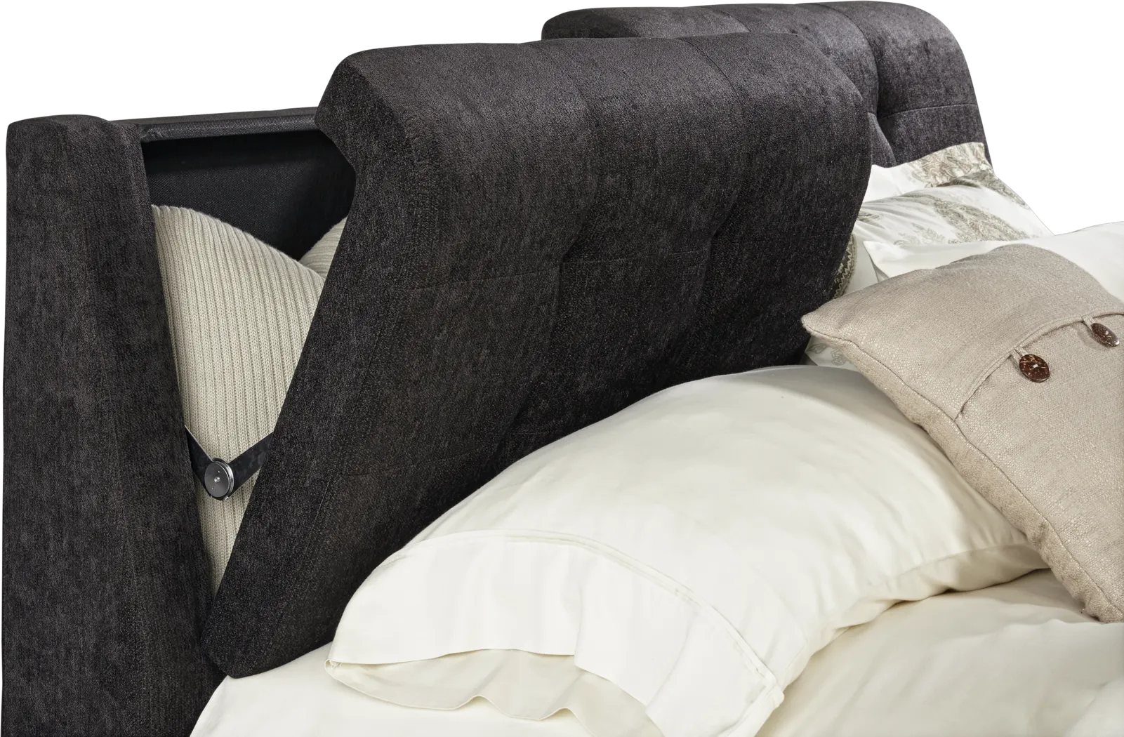 Brunetti Black 3 Pc King Upholstered Bed with Storage Headboard - Thumbnail - Image 4