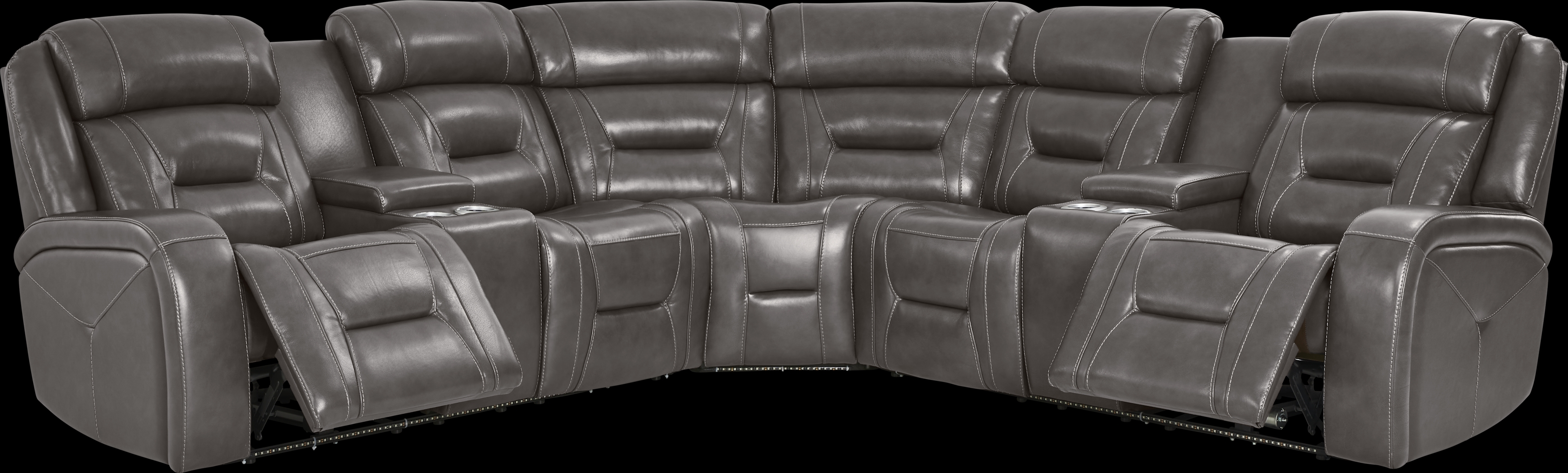 Brunswick Dark Gray Leather 6 Pc Dual Power Reclining Sectional Living Room - Thumbnail - Image 5