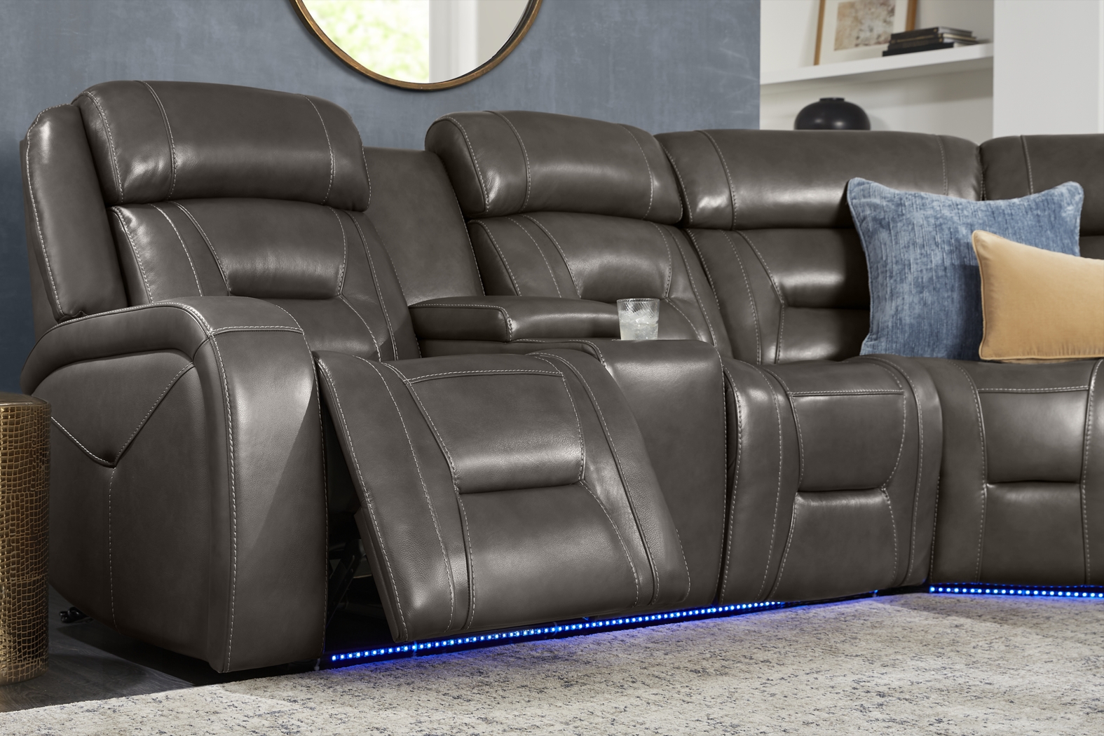 Brunswick Dark Gray Leather 6 Pc Dual Power Reclining Sectional Living Room - Thumbnail - Image 7