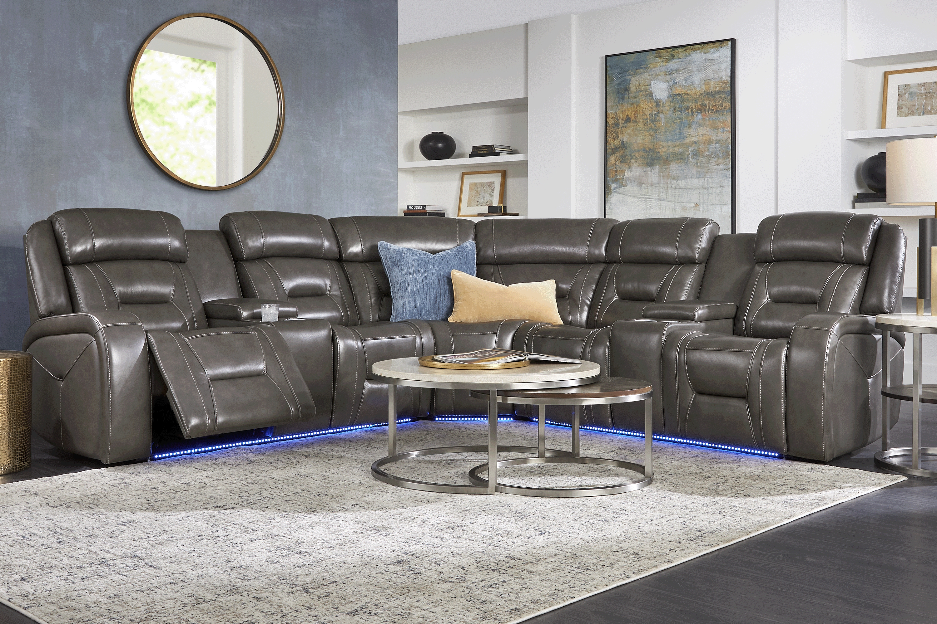 Brunswick Dark Gray Leather 3 Pc Dual Power Reclining Sectional - Thumbnail - Image 2
