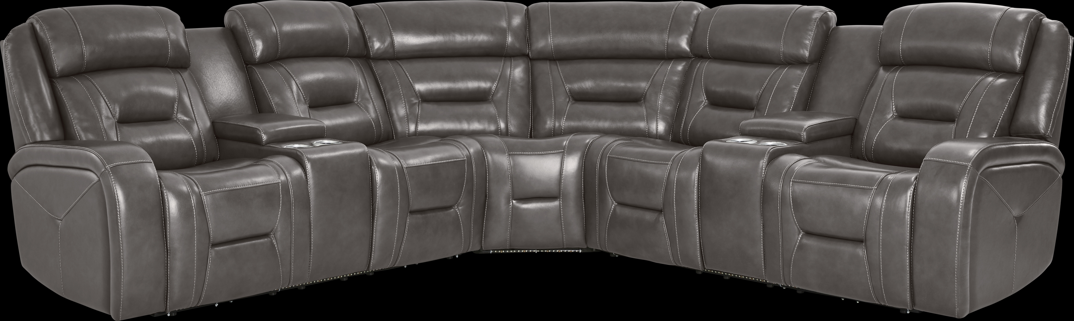 Brunswick Dark Gray Leather 3 Pc Dual Power Reclining Sectional - Thumbnail - Image 1