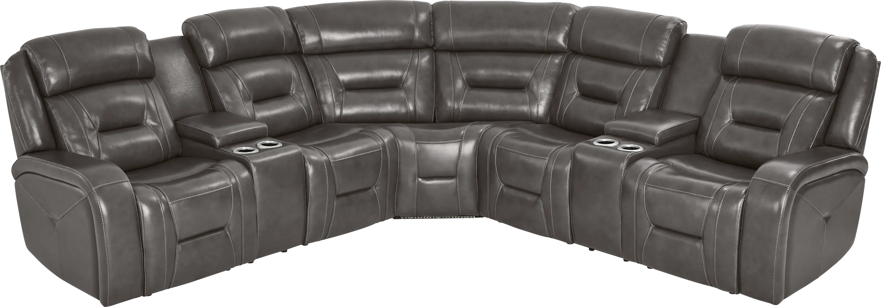 Brunswick Dark Gray Leather 3 Pc Dual Power Reclining Sectional - Thumbnail - Image 4