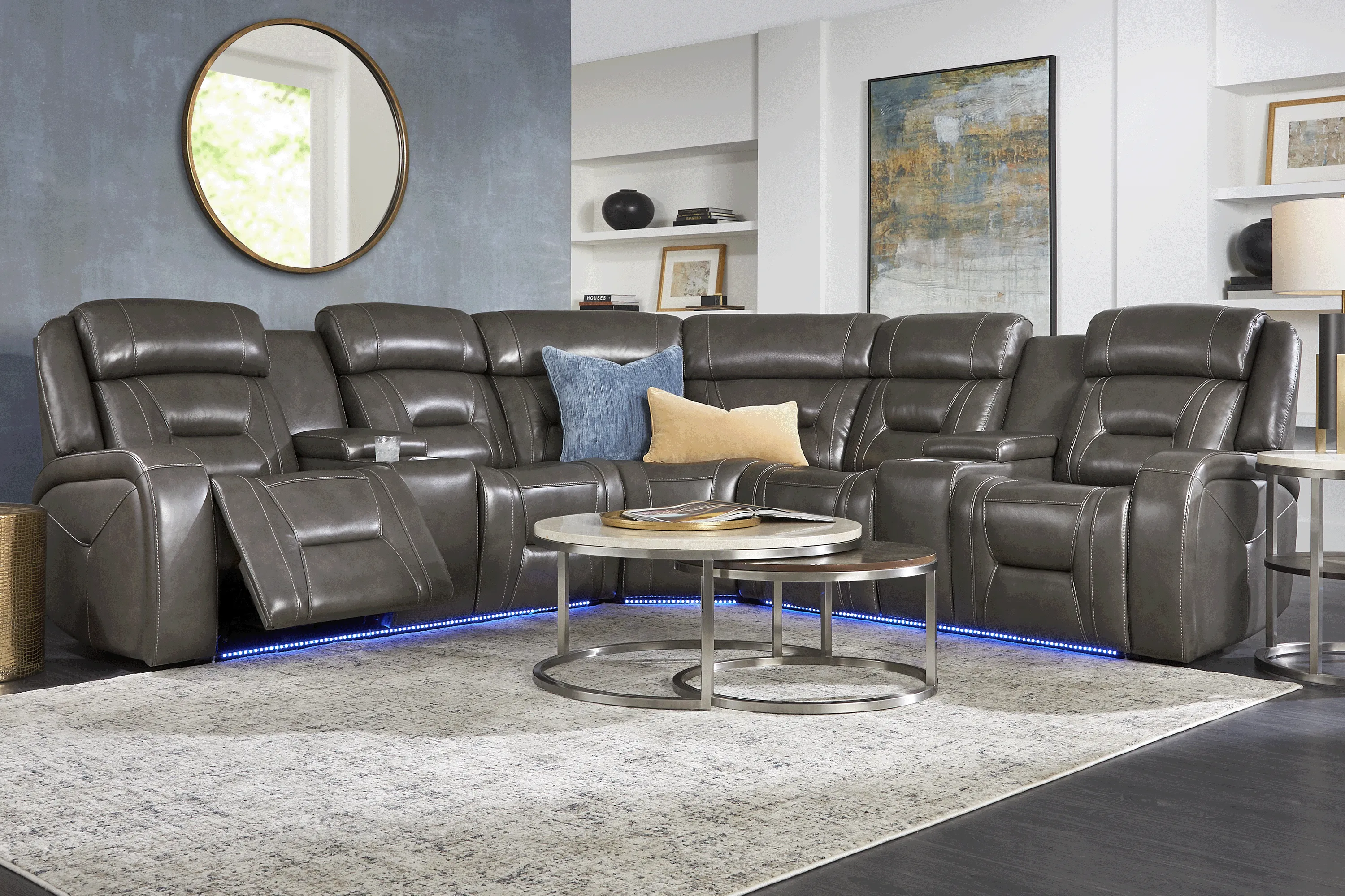 Brunswick Dark Gray Leather 3 Pc Dual Power Reclining Sectional - Thumbnail - Image 2