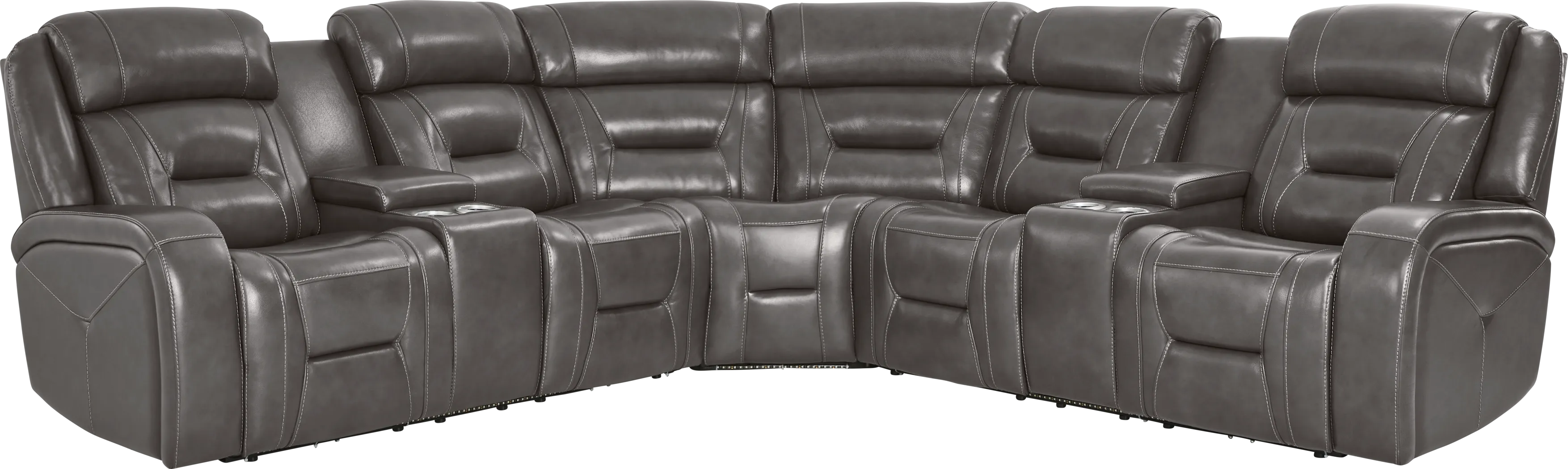 Brunswick Dark Gray Leather 3 Pc Dual Power Reclining Sectional - Thumbnail - Image 1