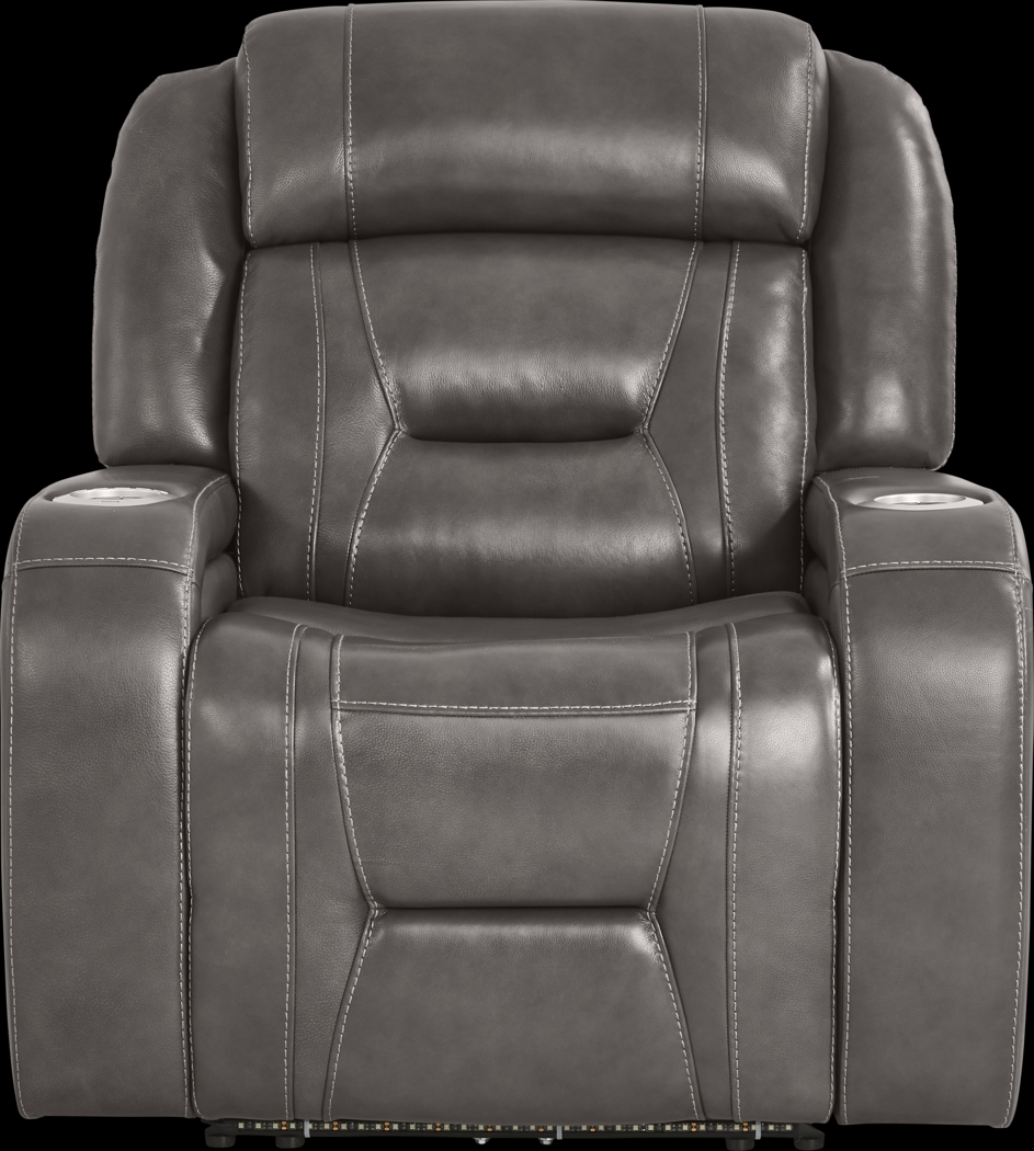 Brunswick Dark Gray Leather Dual Power Recliner - Thumbnail - Image 2