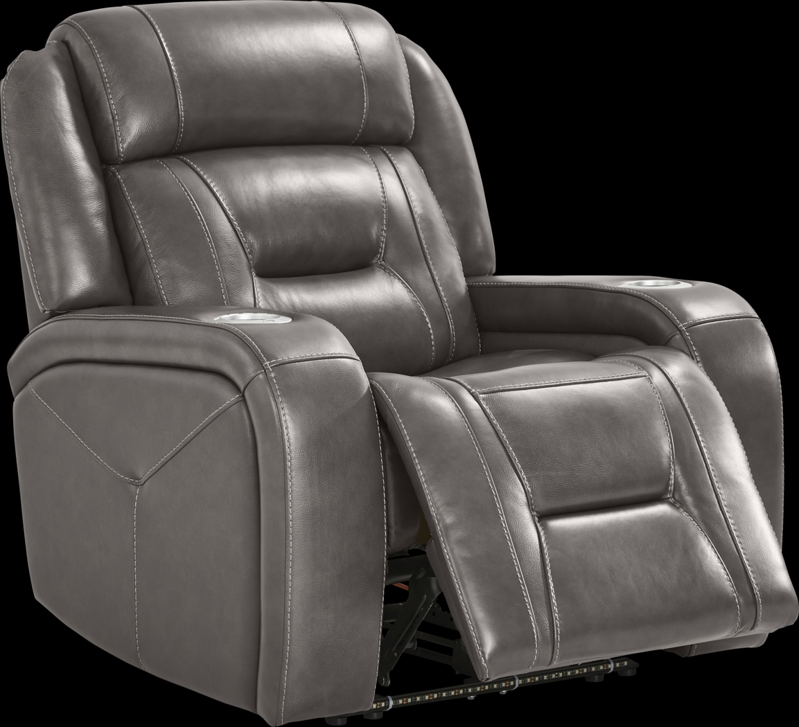 Brunswick Dark Gray Leather Dual Power Recliner - Thumbnail - Image 4