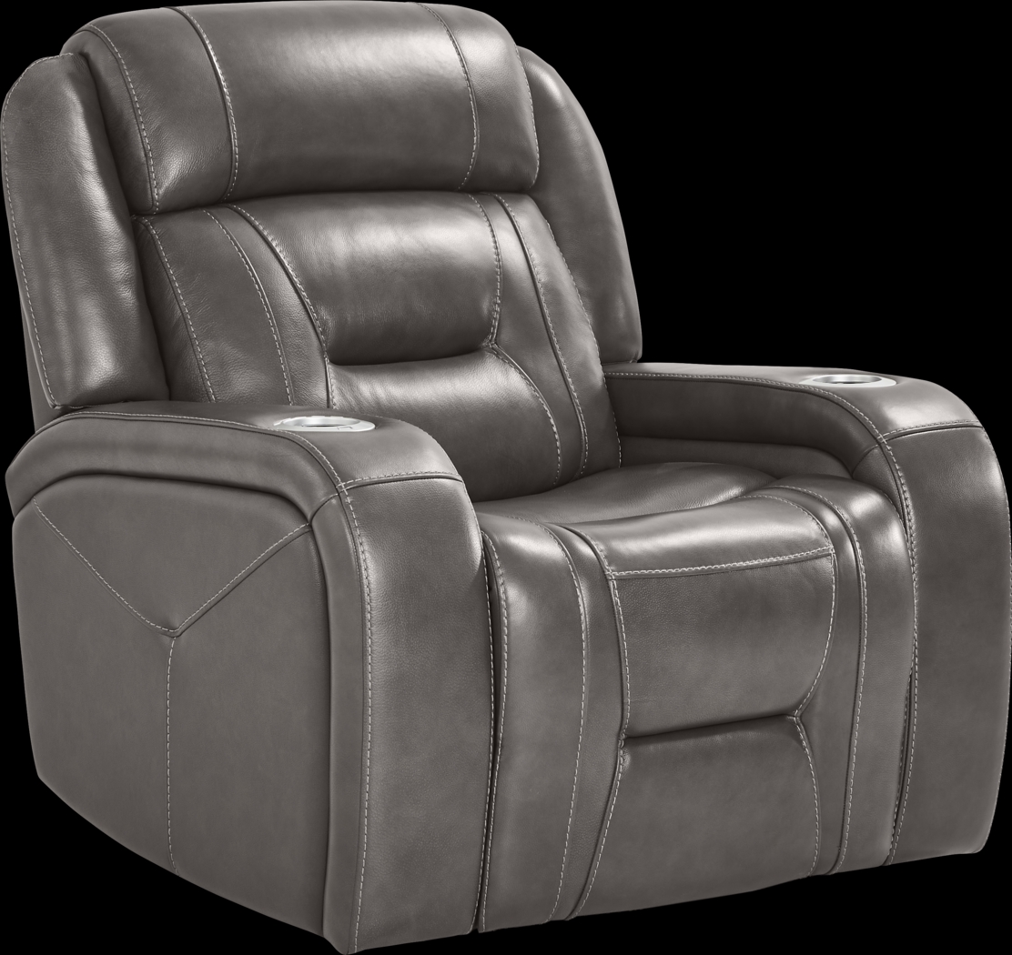 Brunswick Dark Gray Leather Dual Power Recliner - Thumbnail - Image 1