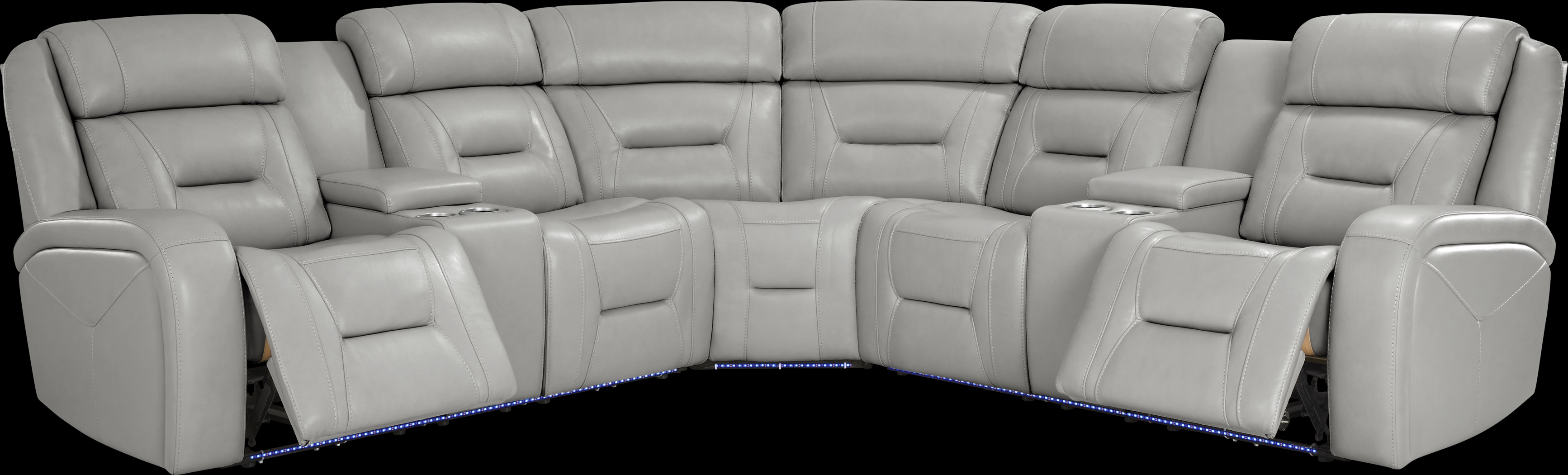 Brunswick Light Gray Leather 6 Pc Dual Power Reclining Sectional Living Room - Thumbnail - Image 5