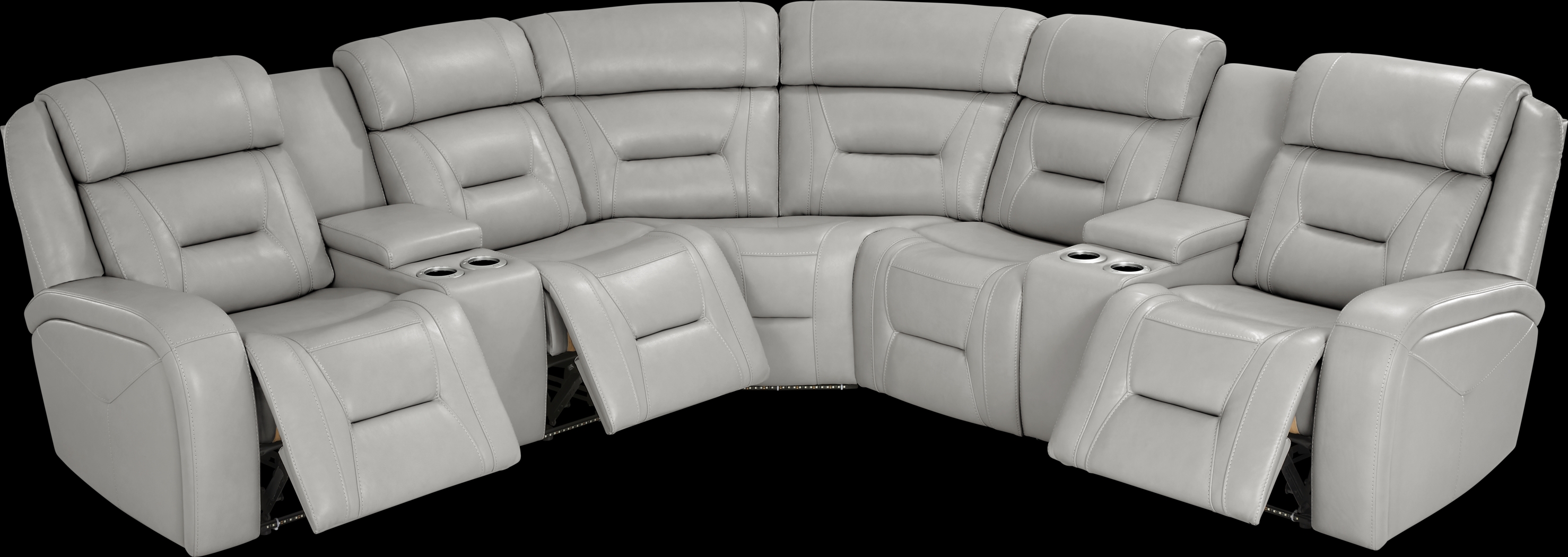 Brunswick Light Gray Leather 6 Pc Dual Power Reclining Sectional Living Room - Thumbnail - Image 6