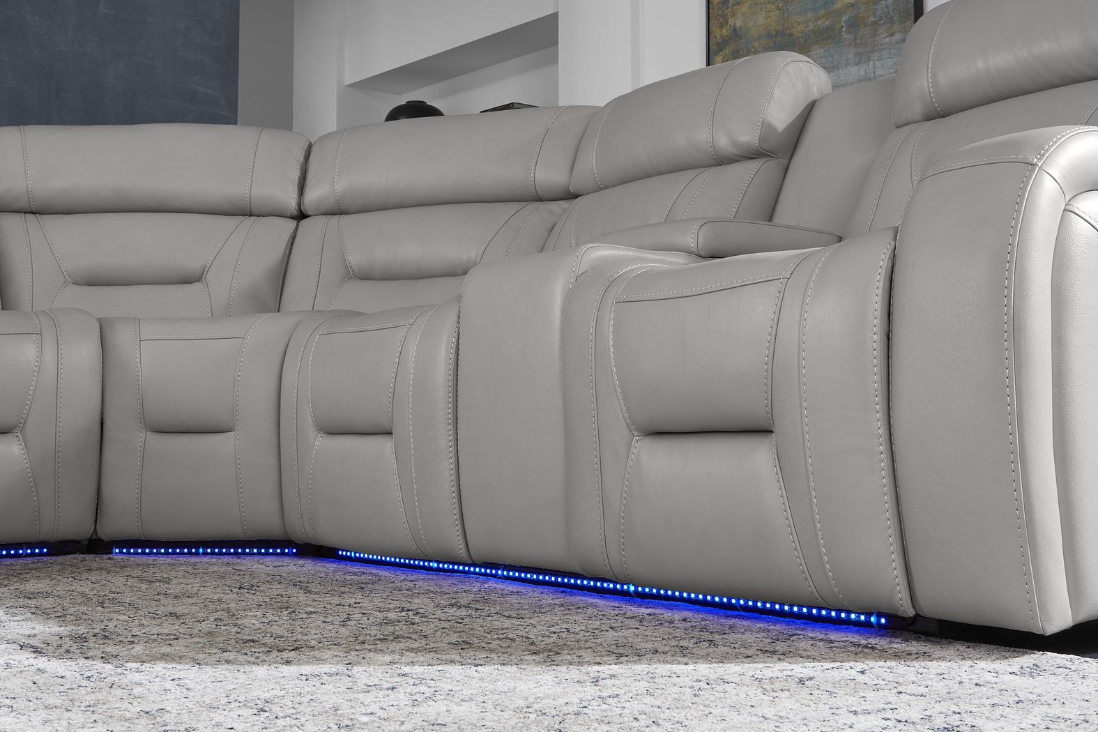 Brunswick Light Gray Leather 6 Pc Dual Power Reclining Sectional Living Room - Thumbnail - Image 8