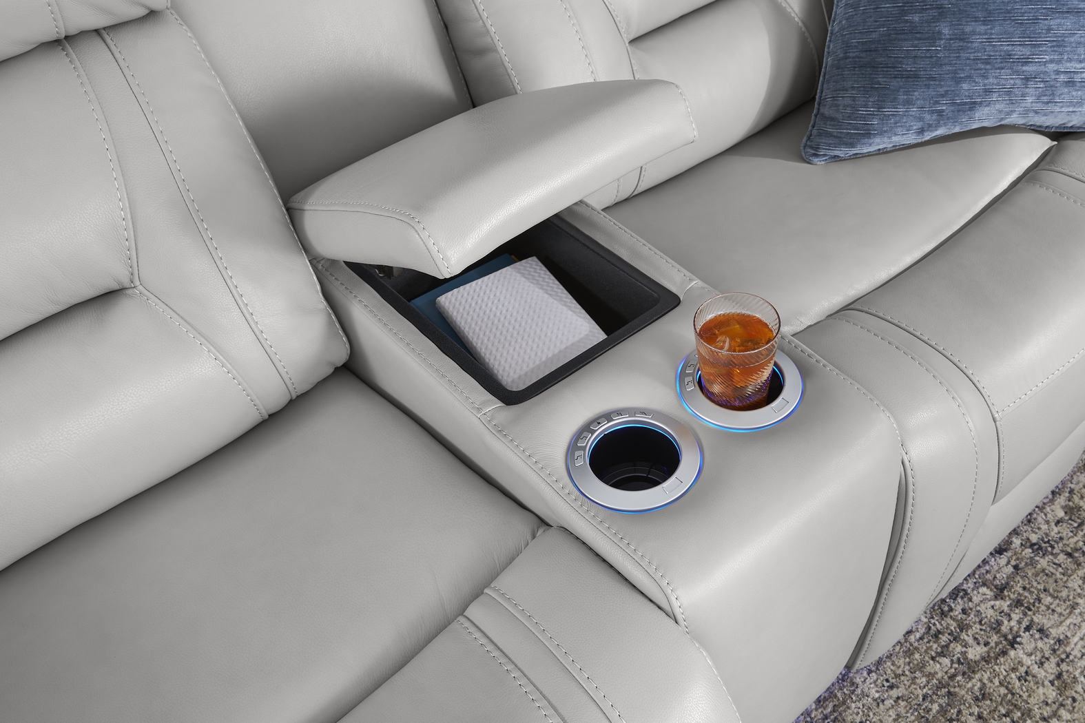 Brunswick Light Gray Leather 6 Pc Dual Power Reclining Sectional Living Room - Thumbnail - Image 9