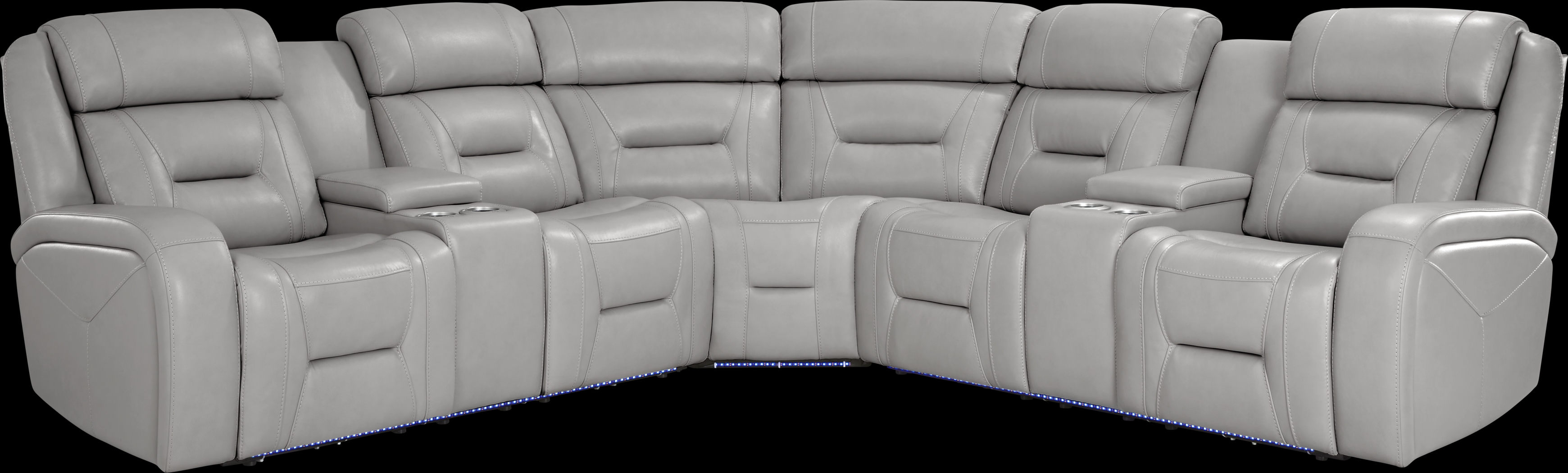 Brunswick Light Gray Leather 6 Pc Dual Power Reclining Sectional Living Room - Thumbnail - Image 3