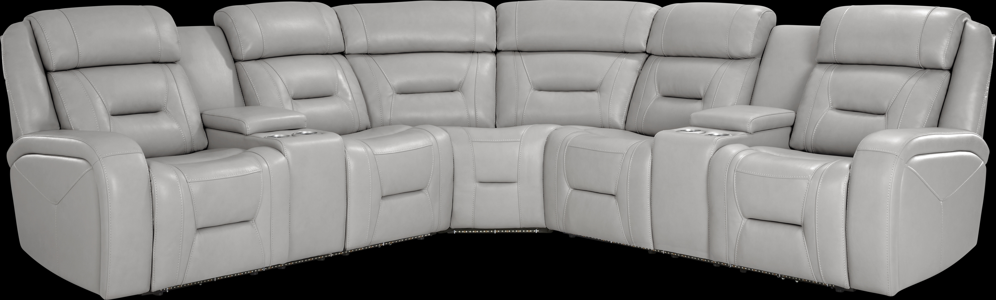 Brunswick Light Gray Leather 6 Pc Dual Power Reclining Sectional Living Room - Thumbnail - Image 2