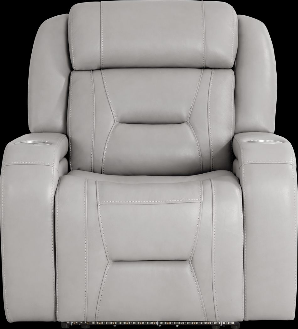Brunswick Light Gray Leather Dual Power Recliner - Thumbnail - Image 2