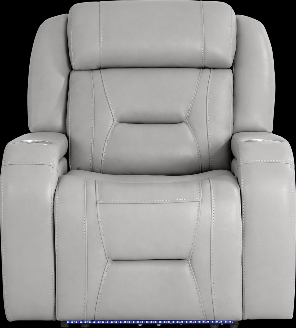 Brunswick Light Gray Leather Dual Power Recliner - Thumbnail - Image 3