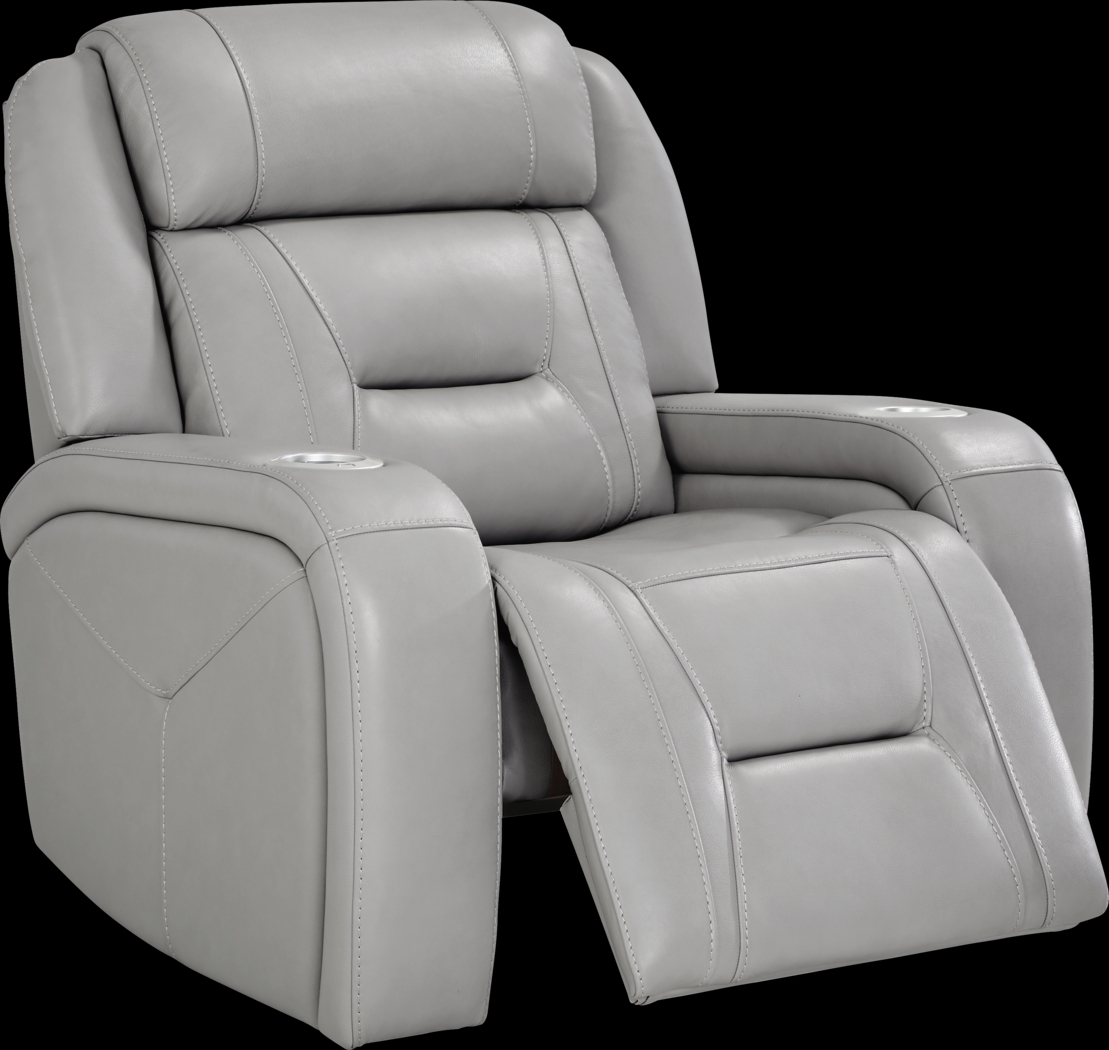 Brunswick Light Gray Leather Dual Power Recliner - Thumbnail - Image 4