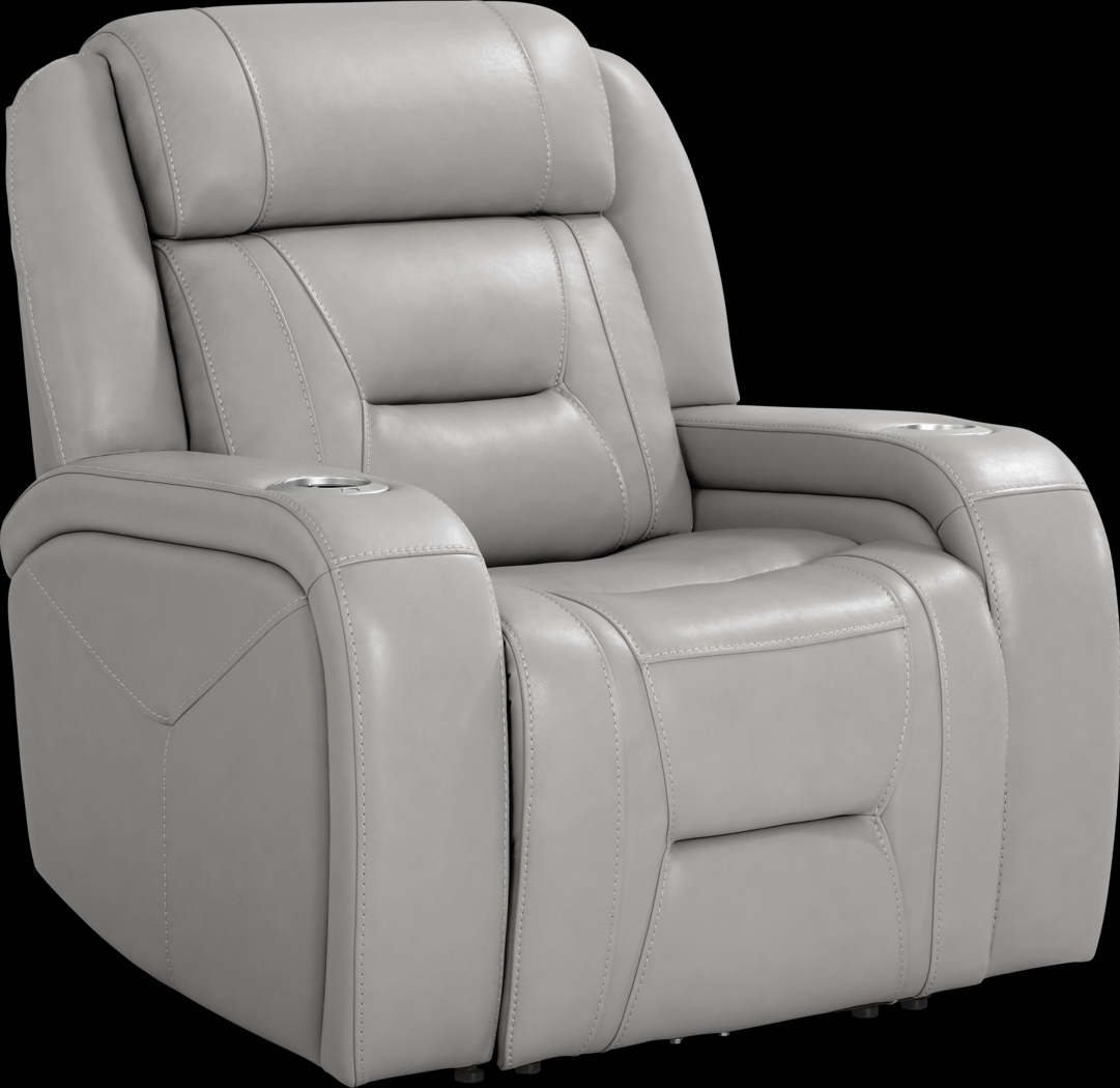 Brunswick Light Gray Leather Dual Power Recliner - Thumbnail - Image 1