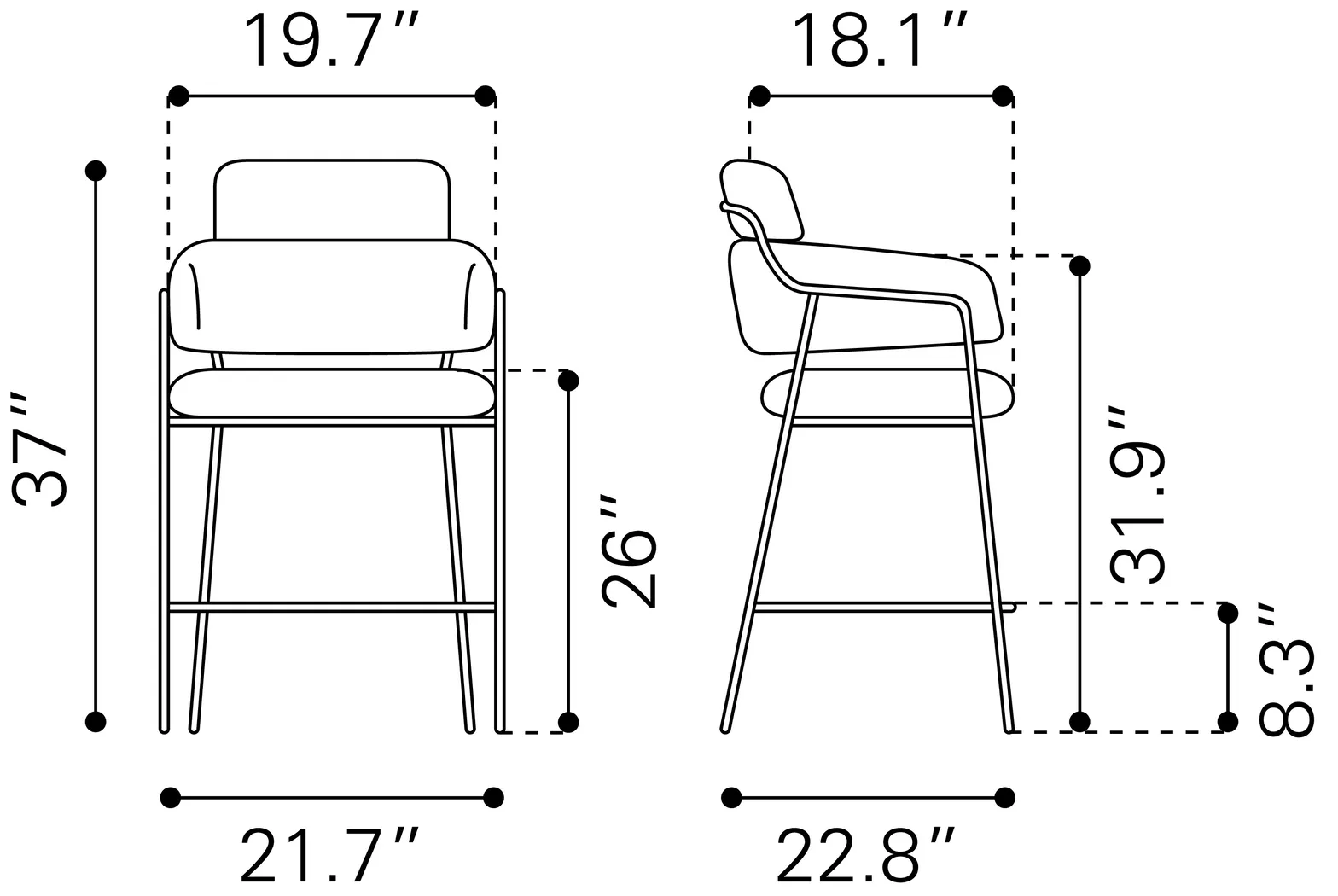 Brynns White Counter Height Stool, Set of 2 - Thumbnail - Image 9