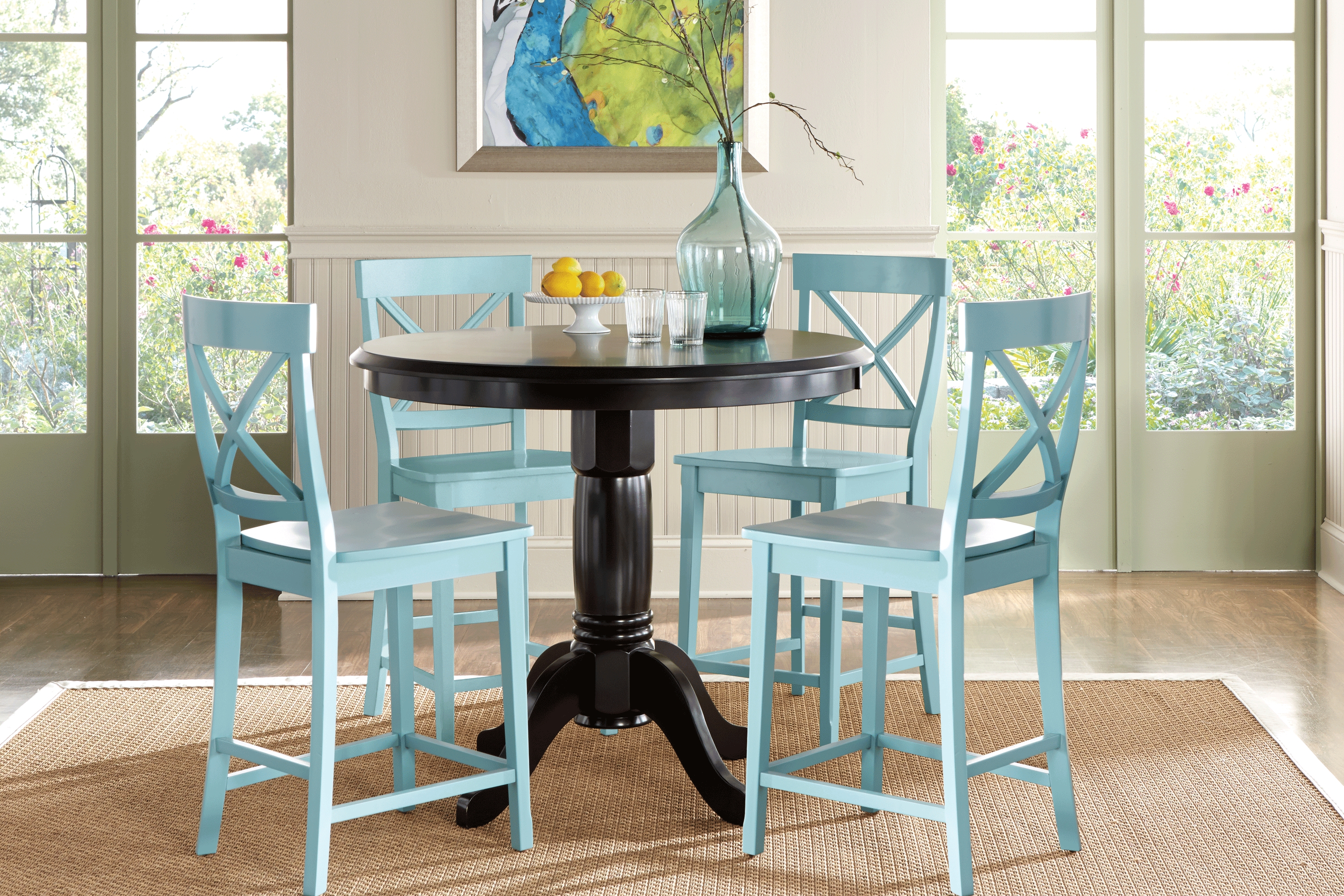 Brynwood Black 5 Pc Counter Height Dining Set with Blue Stools - Thumbnail - Image 1