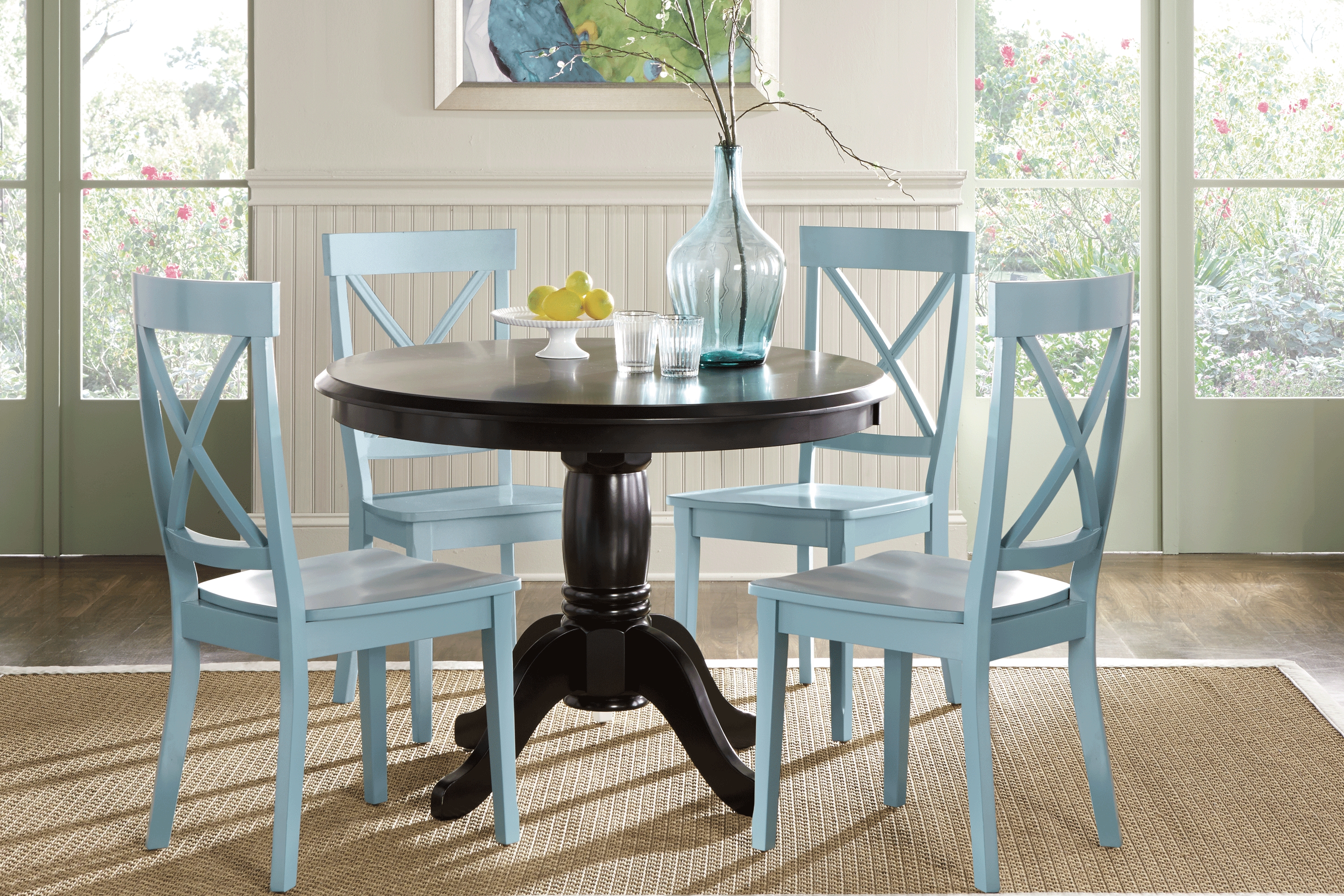 Brynwood Black 5 Pc Round Dining Set with Blue Chairs - Thumbnail - Image 1