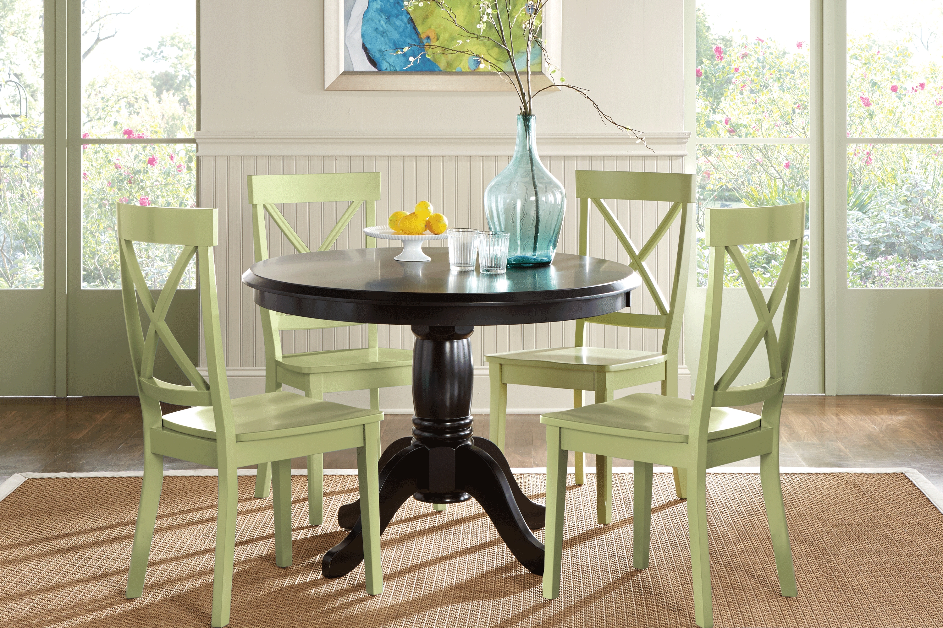 Brynwood Black 5 Pc Round Dining Set with Green Chairs - Thumbnail - Image 1