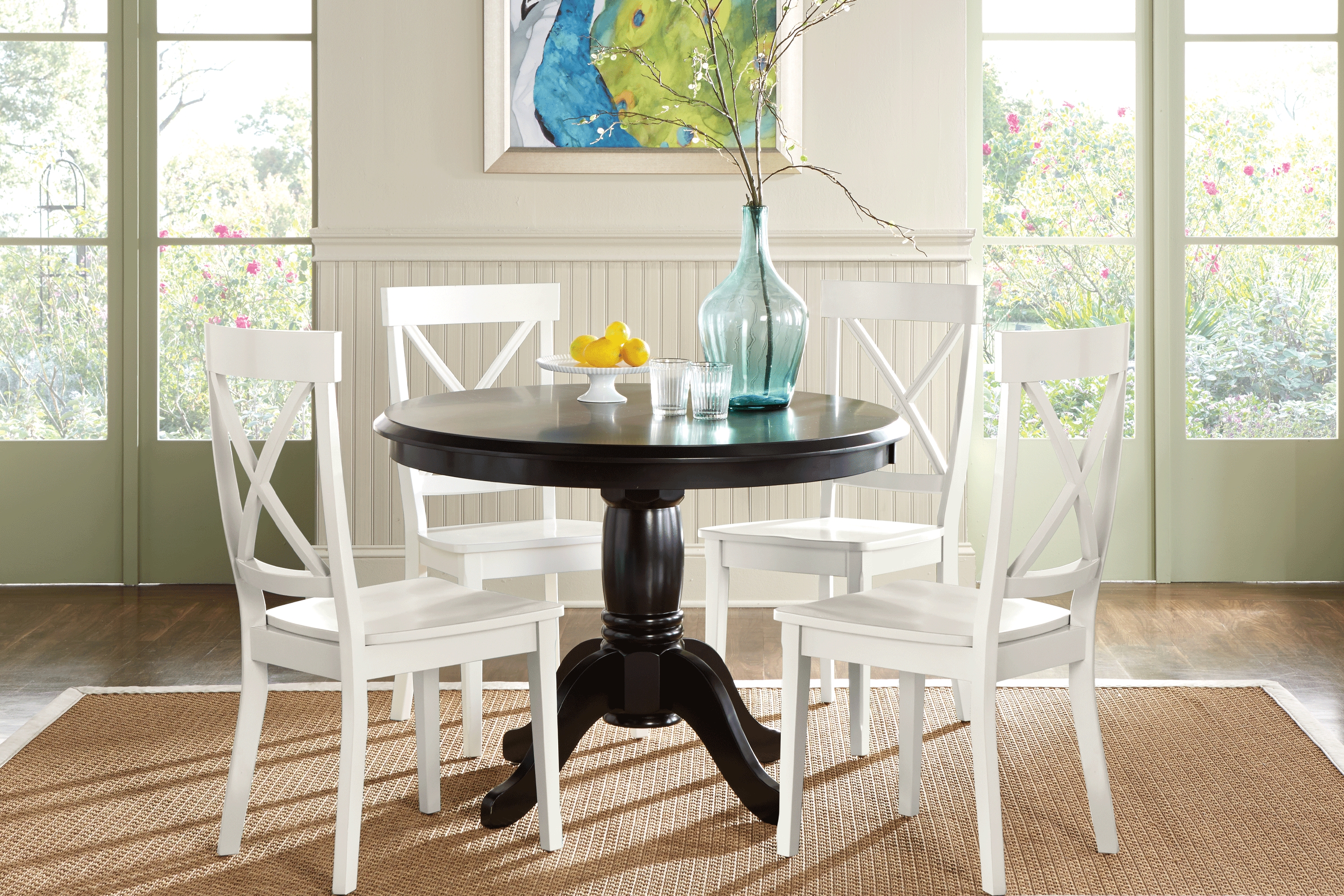 Brynwood Black 5 Pc Round Dining Set with White Chairs - Thumbnail - Image 1