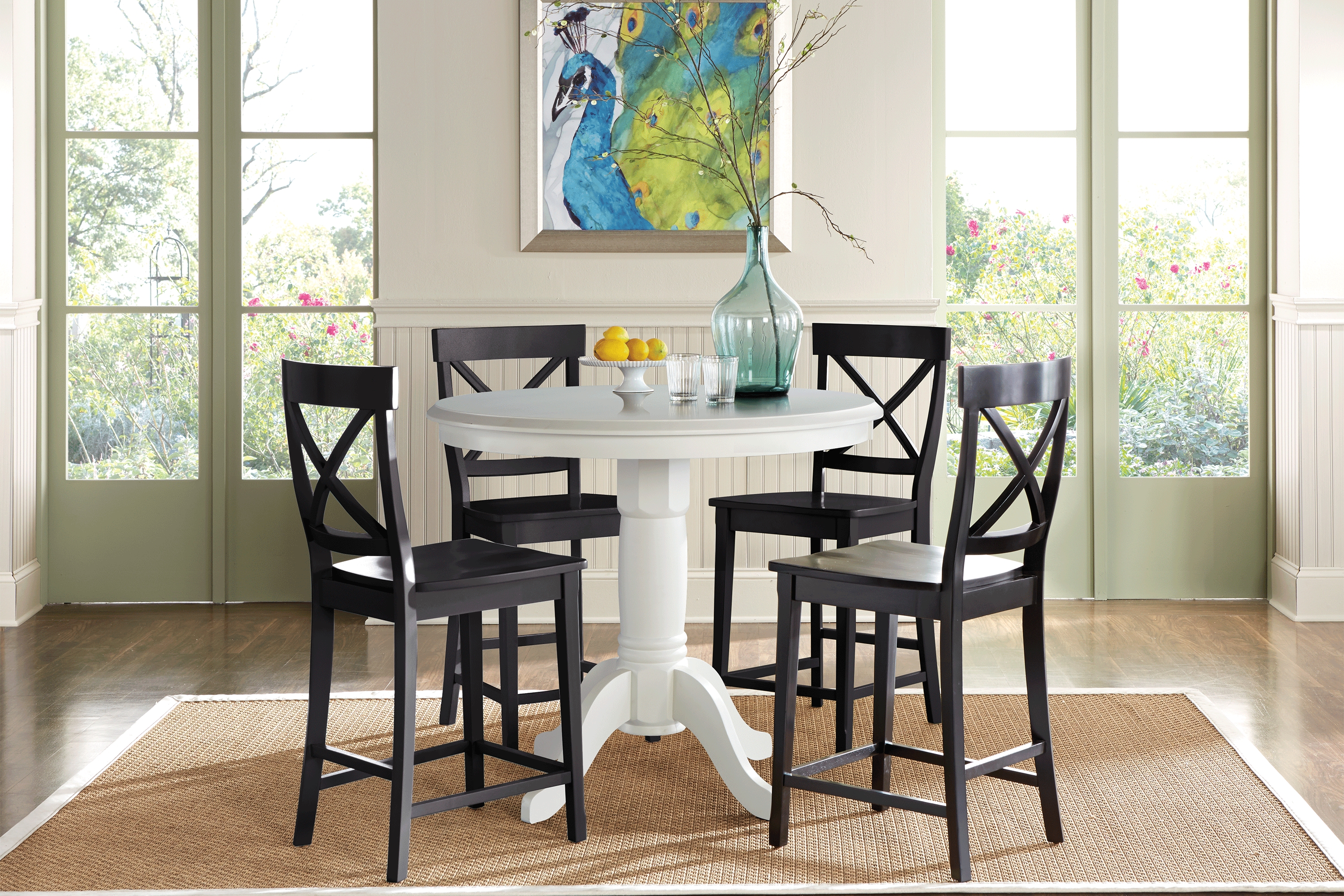 Brynwood White 5 Pc Counter Height Dining Set with Black Stools - Thumbnail - Image 1