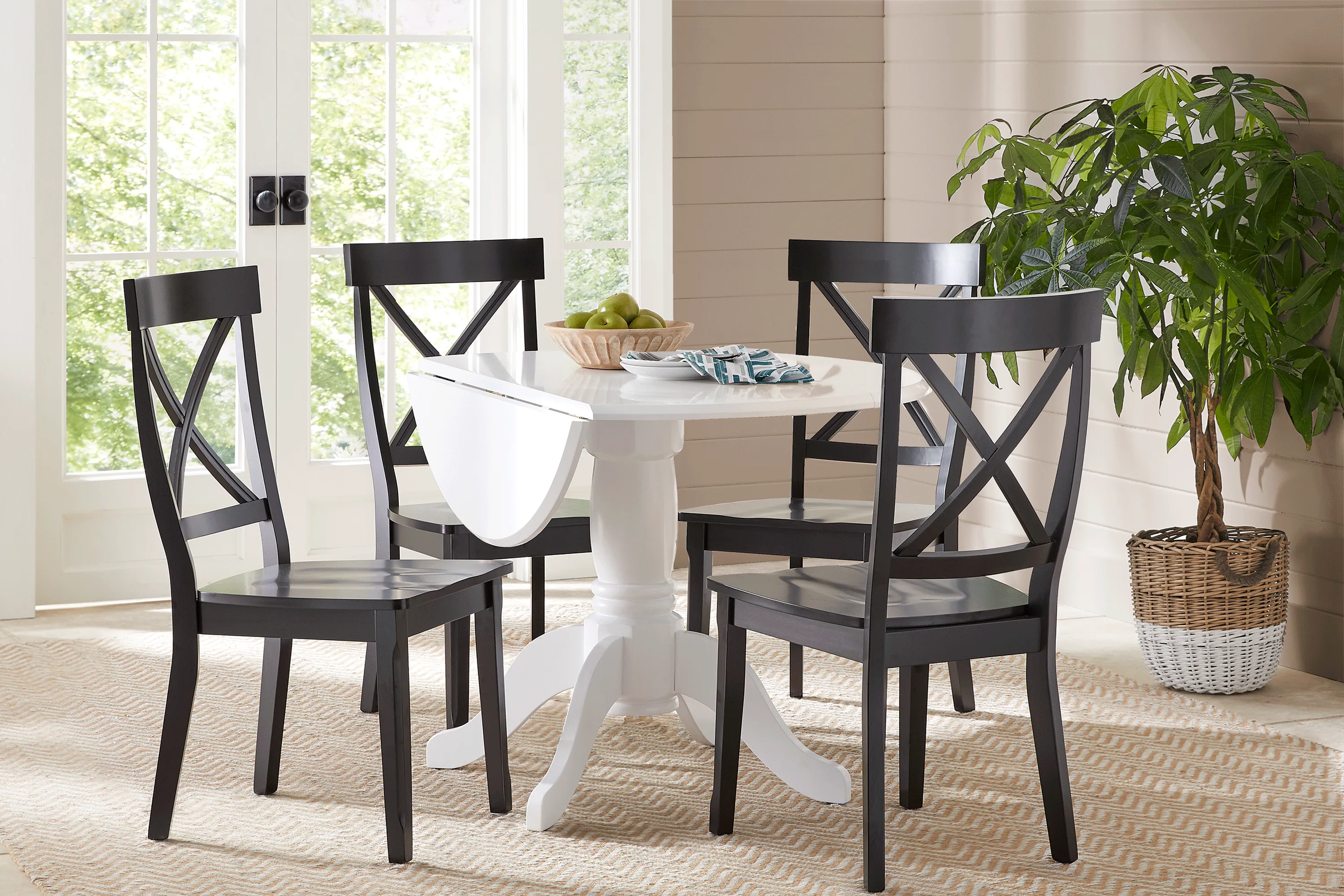 Brynwood White 5 Pc Drop Leaf Dining Set with Black Chairs - Thumbnail - Image 1