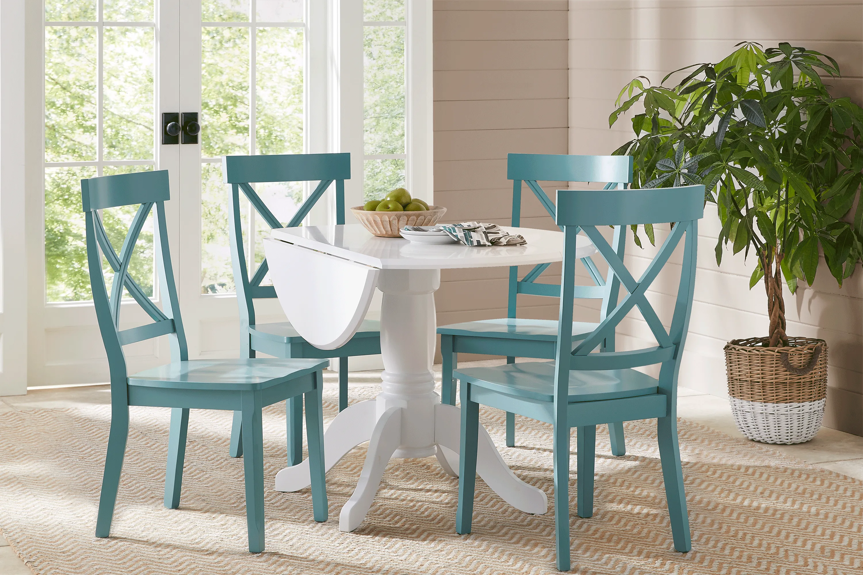 Brynwood White 5 Pc Drop Leaf Dining Set with Blue Chairs - Thumbnail - Image 1