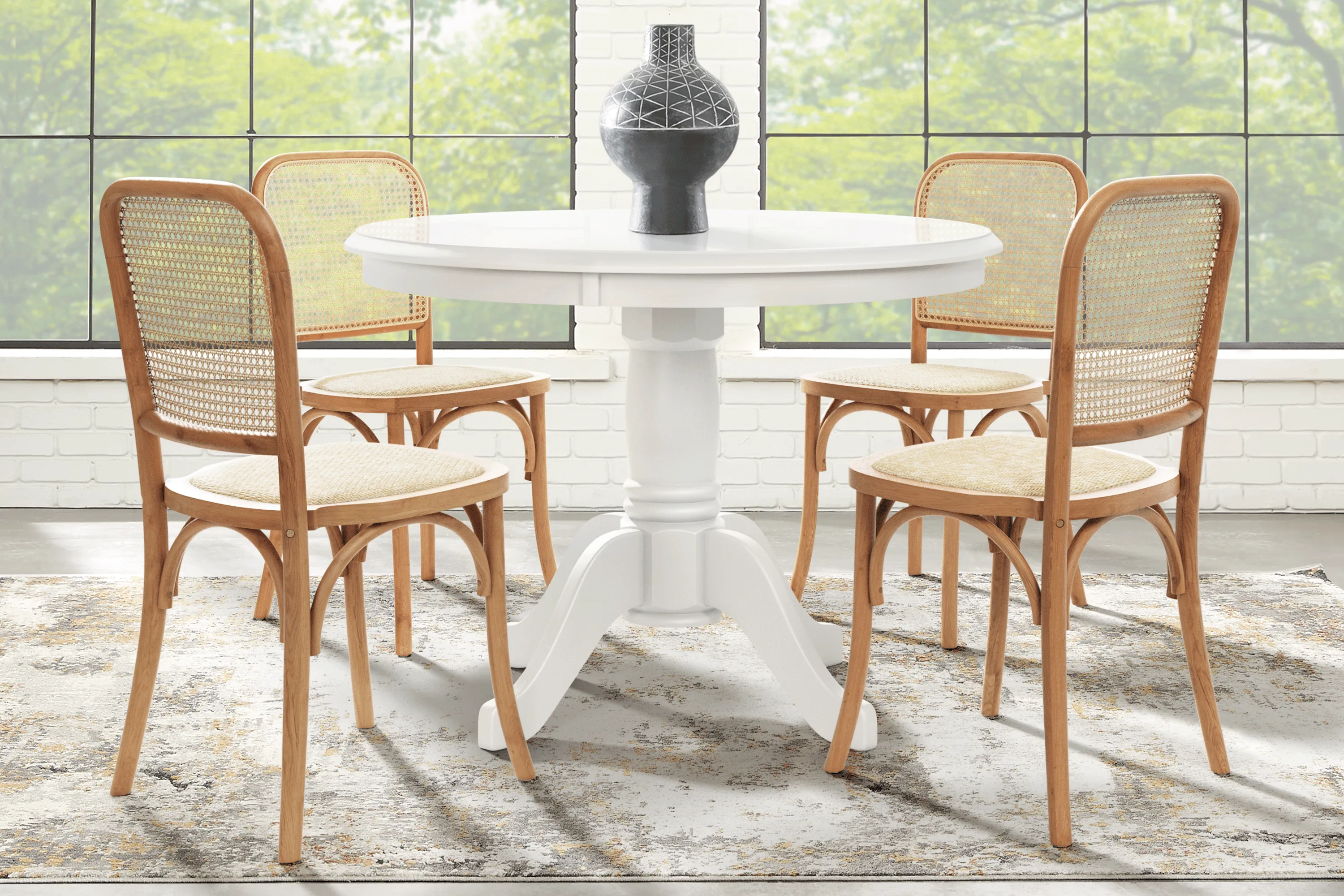 Brynwood White 5 Pc Round Dining Set with Beige Side Chairs - Thumbnail - Image 1