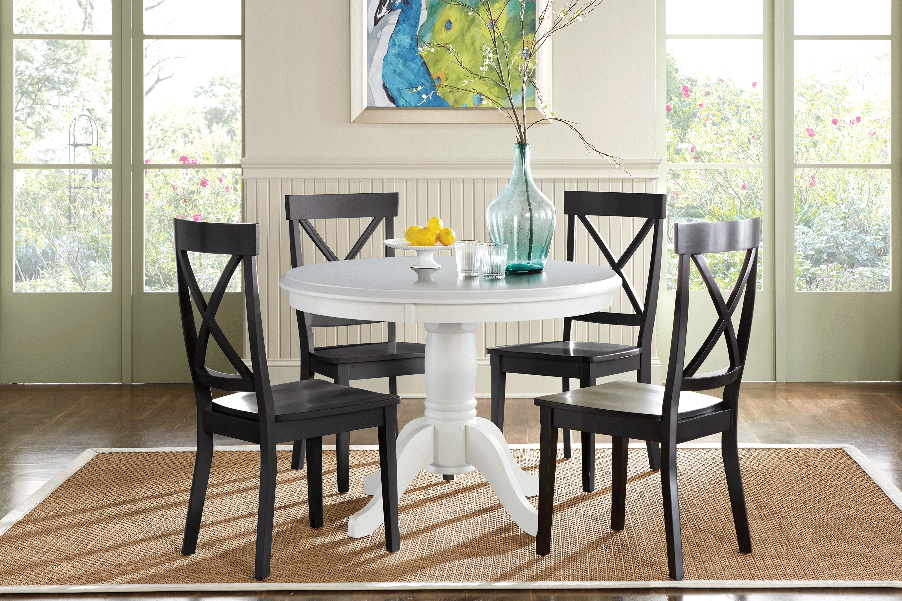 Brynwood White 5 Pc Round Dining Set with Black Chairs - Thumbnail - Image 1