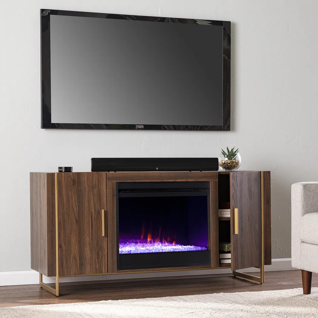 Buckthorne I Brown 55 in. Console, With Color Changing Electric Fireplace - Thumbnail - Image 4