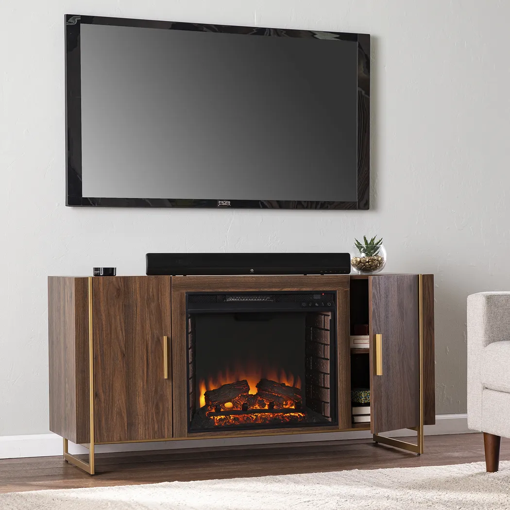 Buckthorne II Brown 55 in. Console With Electric Log Fireplace - Thumbnail - Image 3