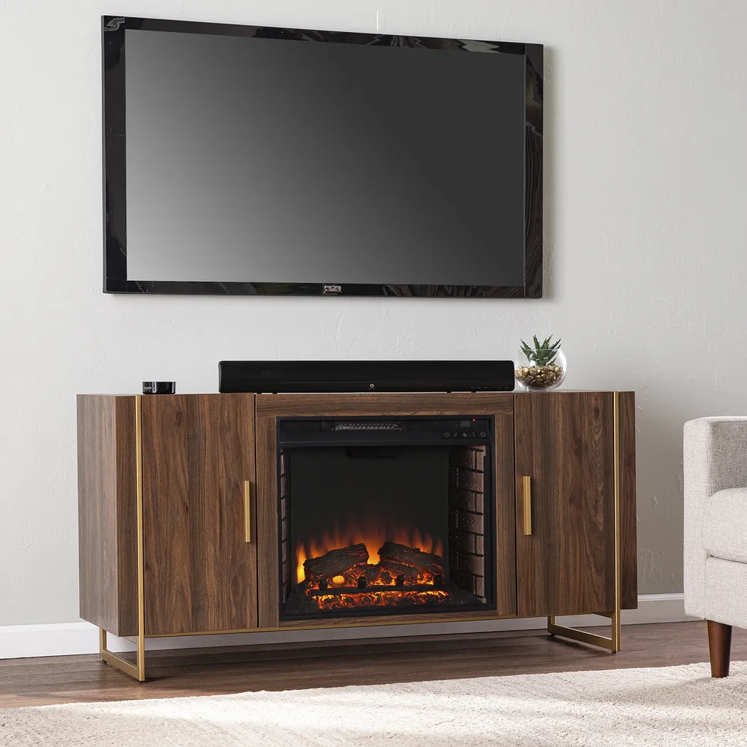 Buckthorne II Brown 55 in. Console With Electric Log Fireplace - Thumbnail - Image 4