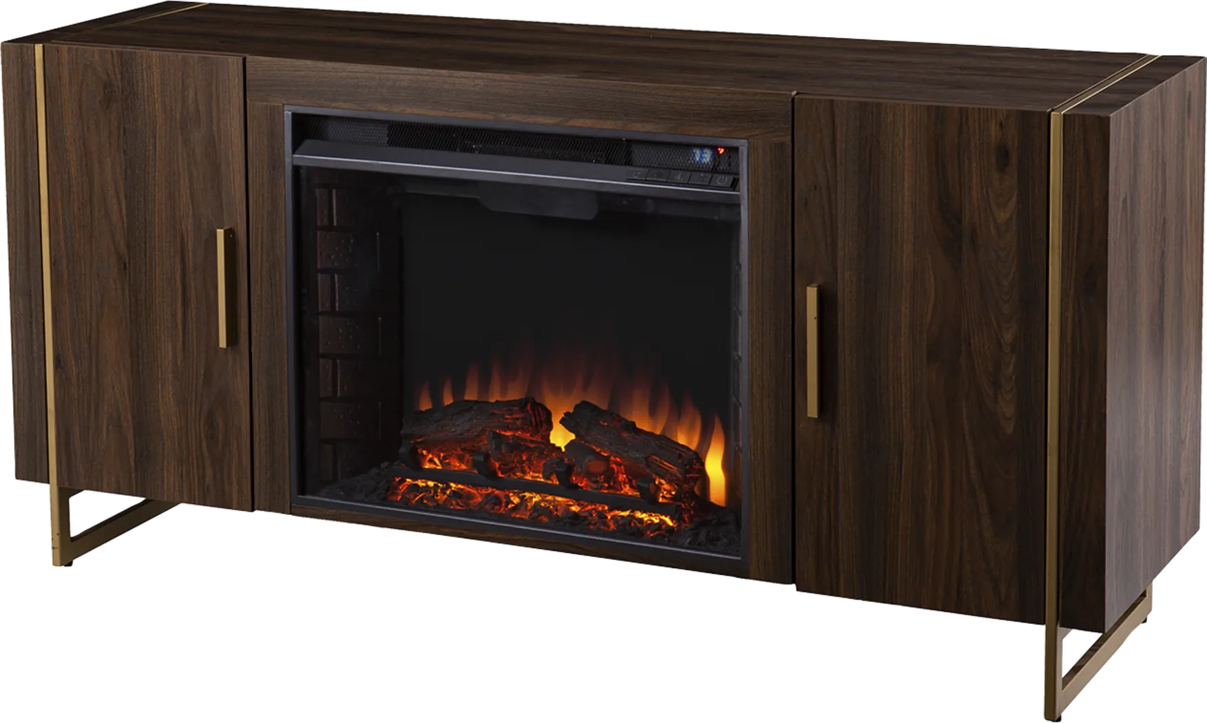 Buckthorne II Brown 55 in. Console With Electric Log Fireplace - Thumbnail - Image 1