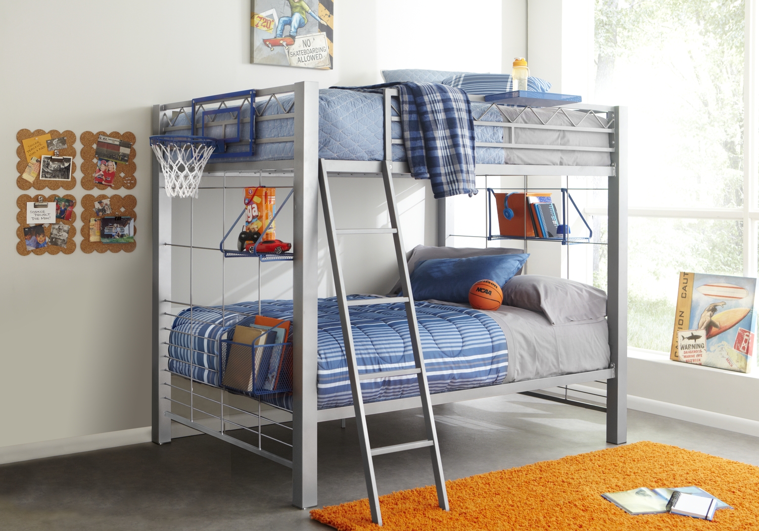 Build-a-Bunk Gray Full/Full Bunk Bed with Blue Accessories - Thumbnail - Image 1