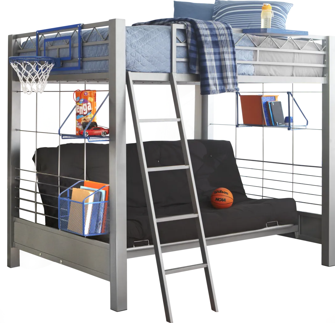 Build-a-Bunk Gray 4 Pc Full/Futon Loft Bed with Blue Accessories - Thumbnail - Image 1