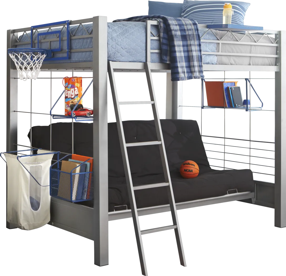 Build-a-Bunk Gray 4 Pc Full/Futon Loft Bed with Blue Accessories - Thumbnail - Image 1