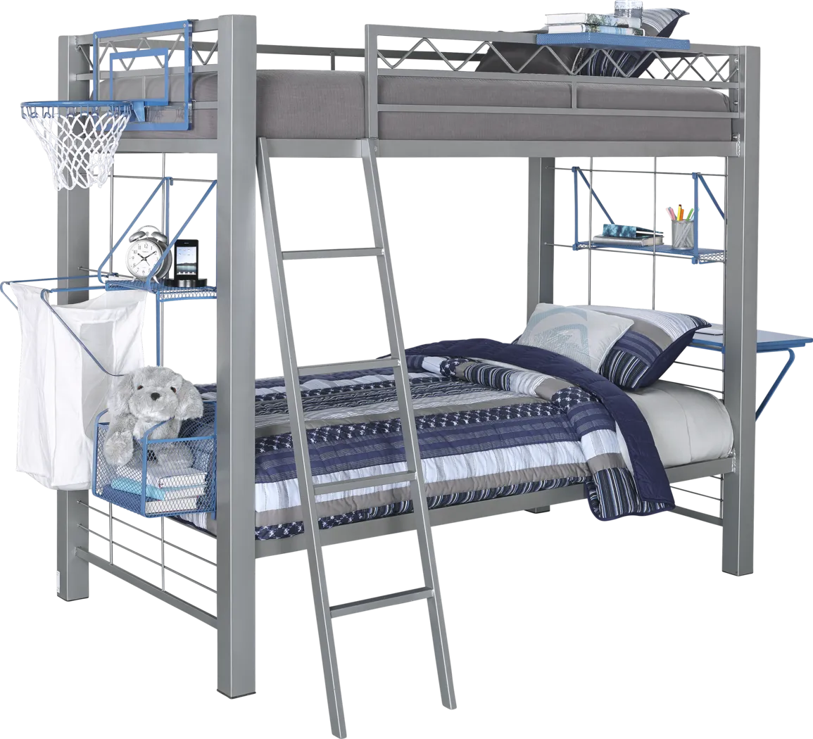 Build-a-Bunk Gray 4 Pc Twin/Twin Bunk Bed with Blue Accessories - Thumbnail - Image 1