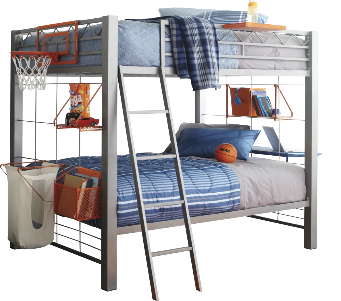 Build-a-Bunk Gray 4 Pc Twin/Twin Bunk Bed with Orange Accessories - Thumbnail - Image 1