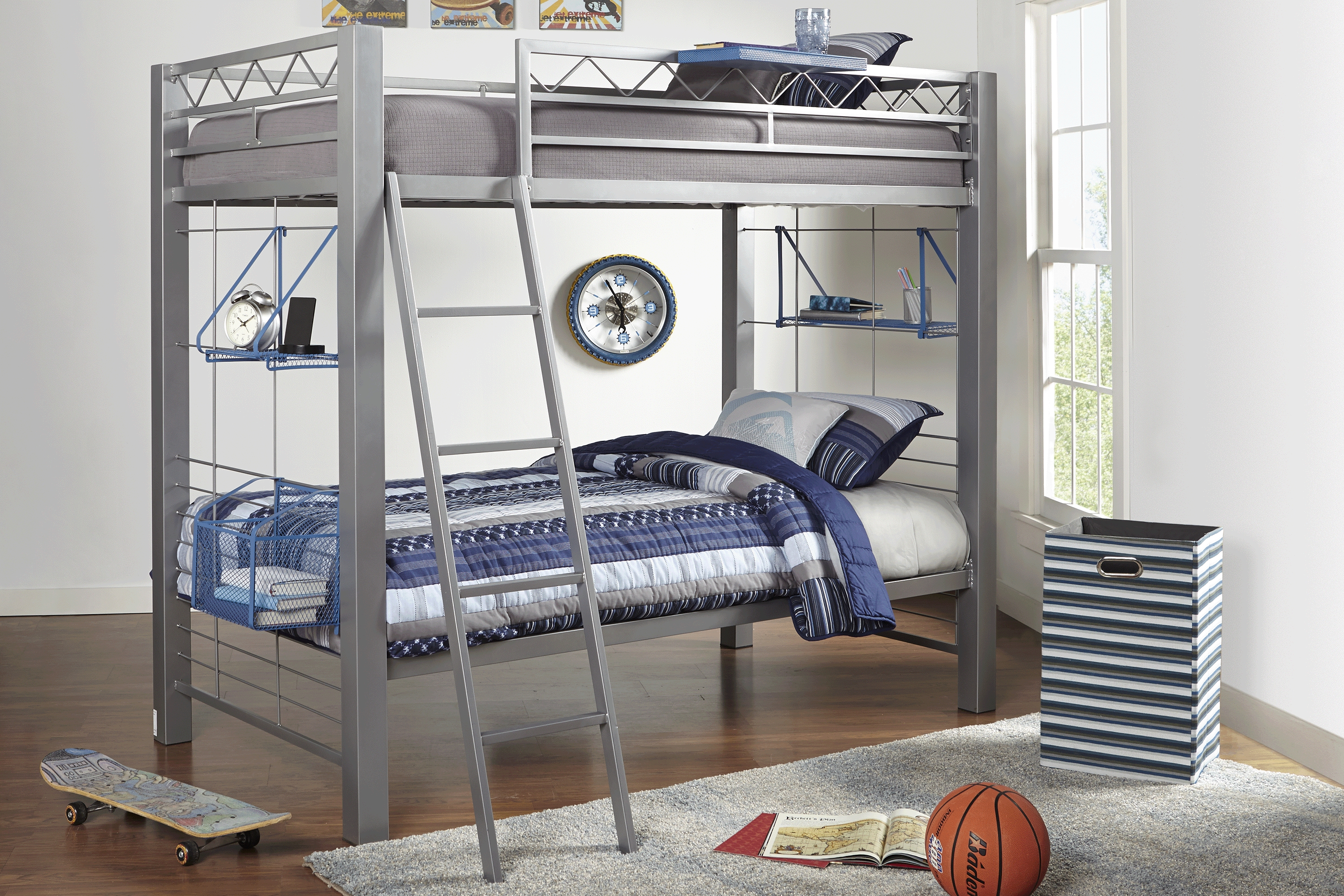 Build-a-Bunk Gray Full/Full Bunk Bed with Blue Accessories - Thumbnail - Image 2