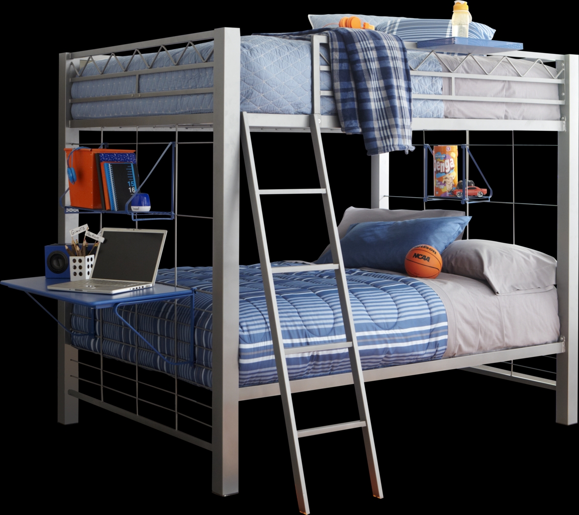 Build-a-Bunk Gray Full/Full Bunk Bed with Blue Accessories - Thumbnail - Image 1