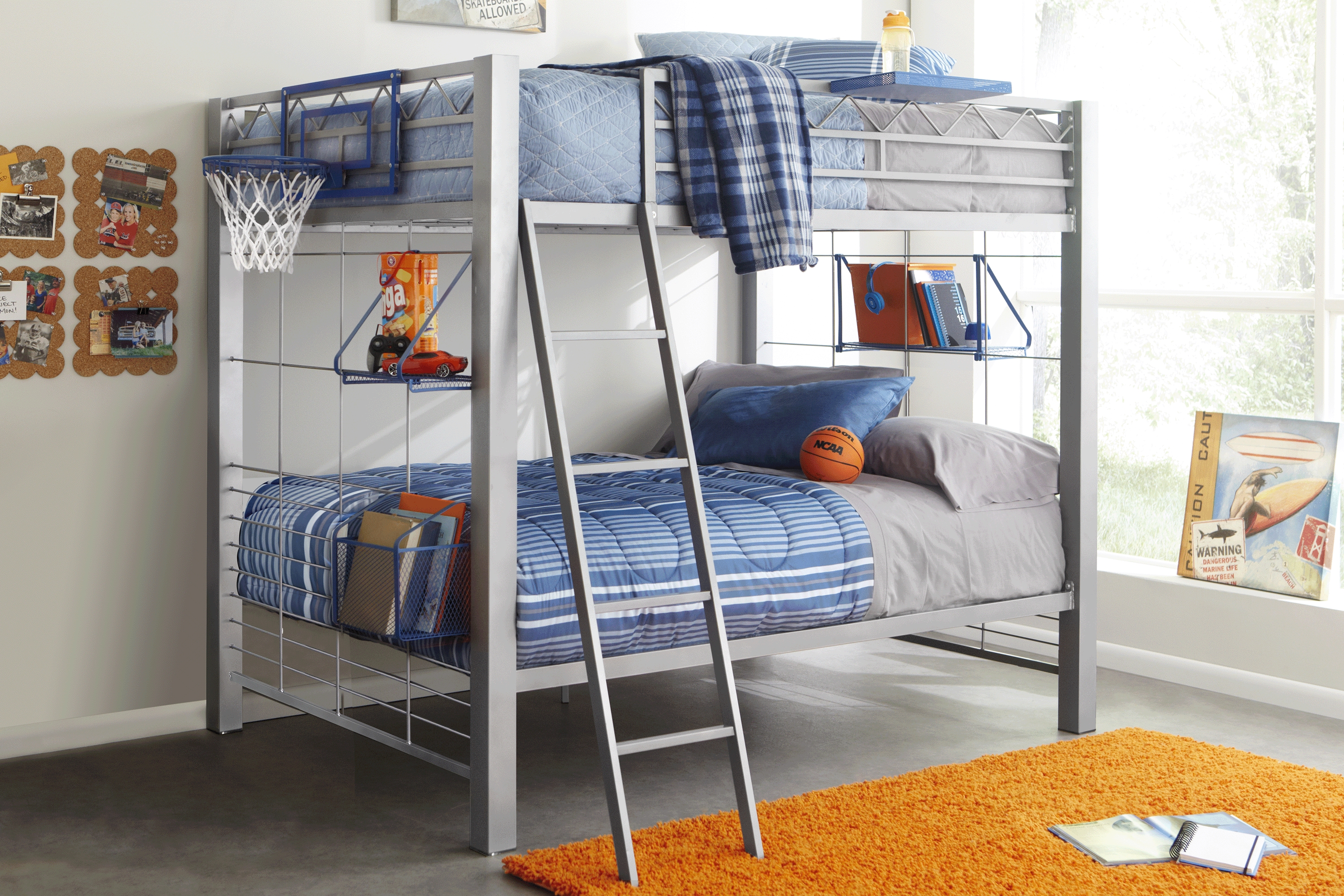 Build-a-Bunk Gray Full/Full Bunk Bed with Blue Accessories - Thumbnail - Image 2