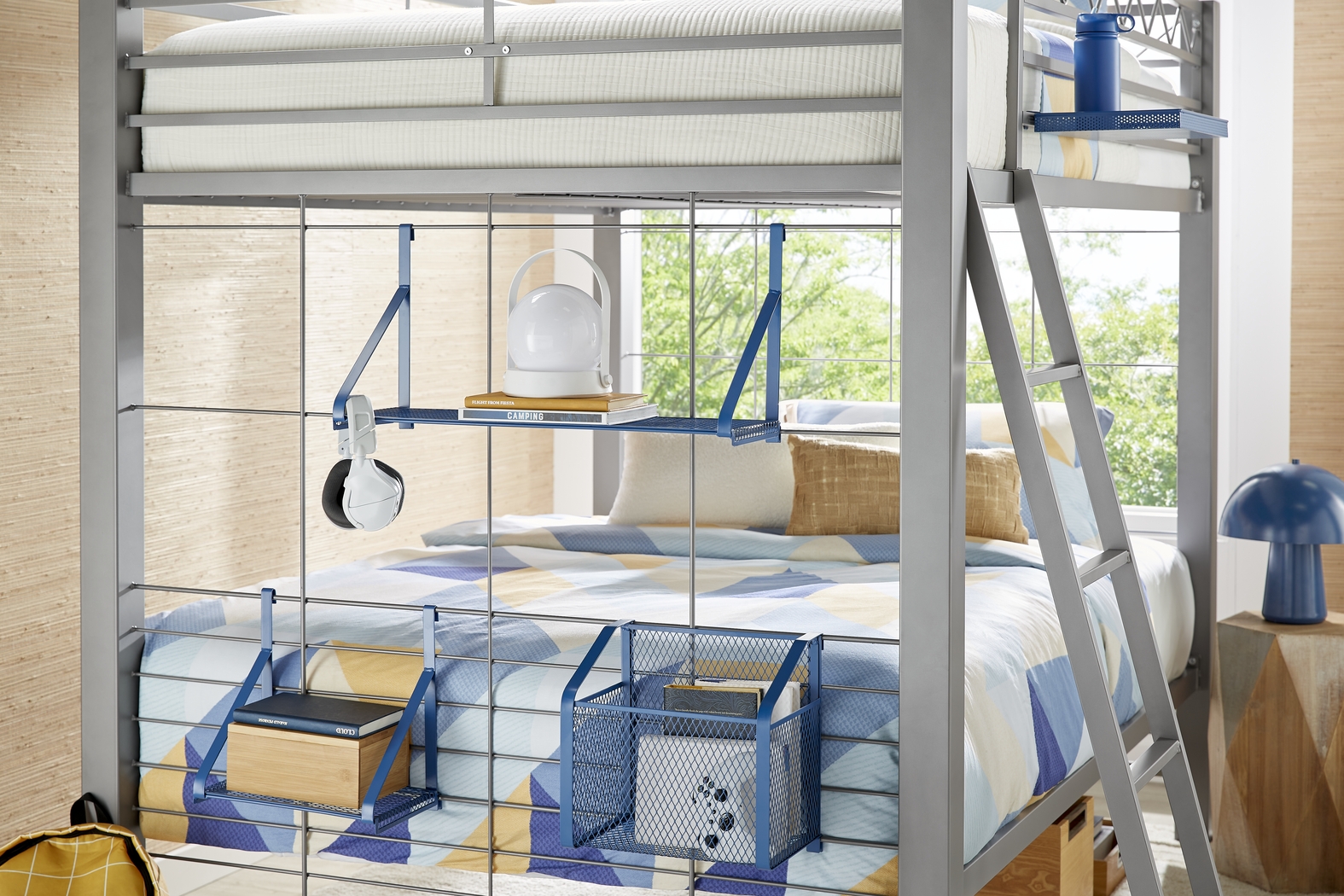 Build-a-Bunk Gray Twin/Twin Bunk Bed with Blue Accessories - Thumbnail - Image 3