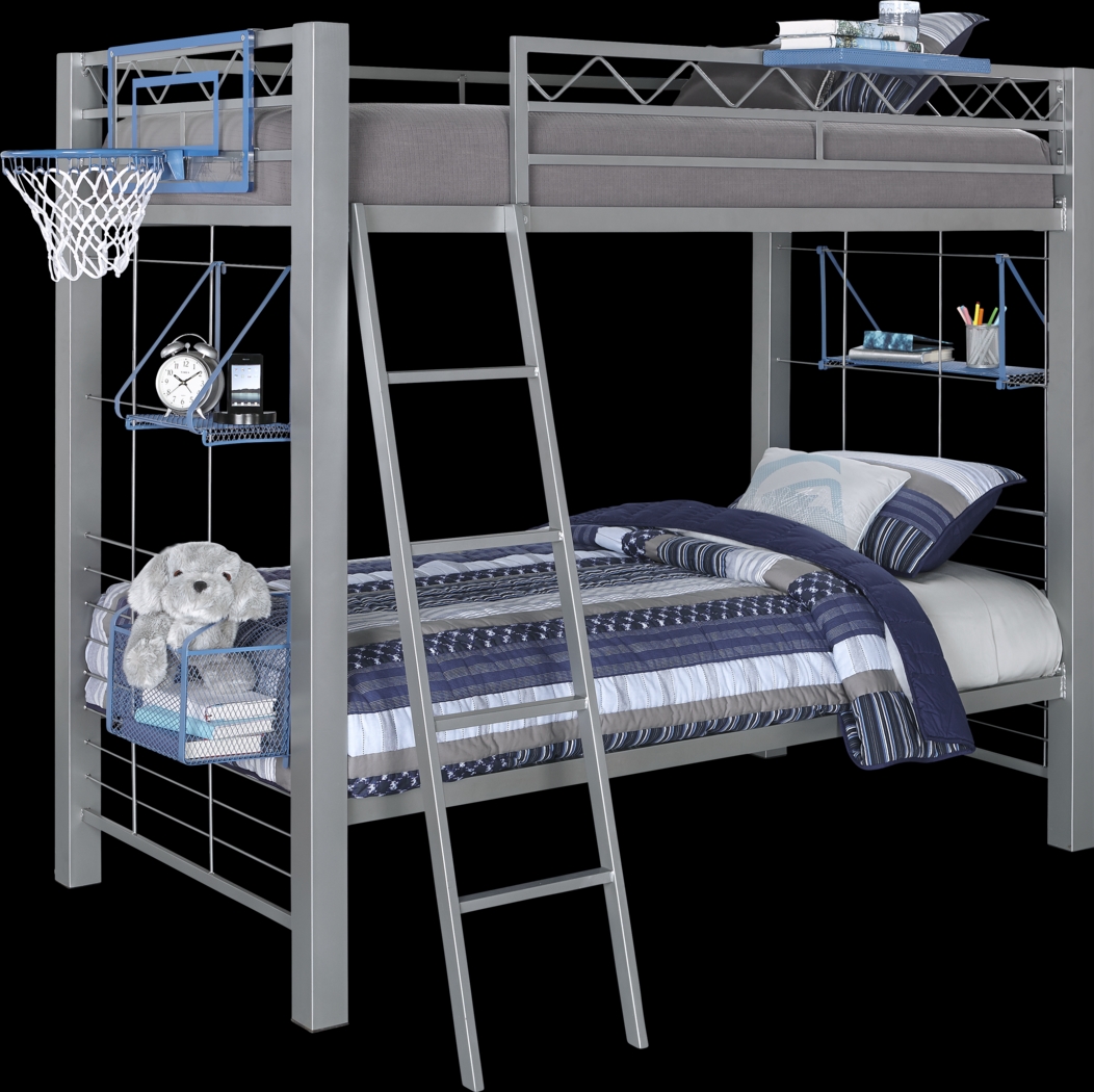 Build-a-Bunk Gray Twin/Twin Bunk Bed with Blue Accessories - Thumbnail - Image 1