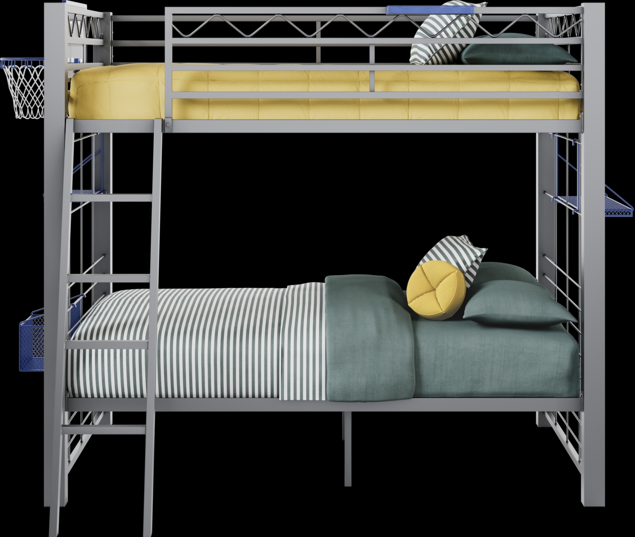 Build-a-Bunk Gray Full/Full Bunk Bed with Blue Accessories and Basketball Hoop - Thumbnail - Image 3