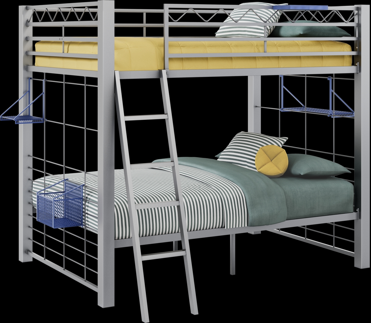 Build-a-Bunk Gray Full/Full Bunk Bed with Blue Accessories - Thumbnail - Image 1