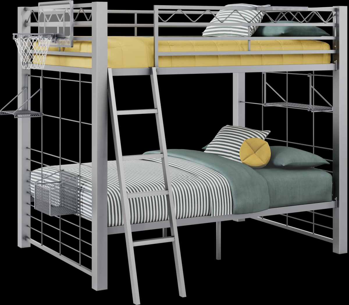 Build-a-Bunk Gray Full/Full Bunk Bed with Gray Accessories and Basketball Hoop - Thumbnail - Image 1