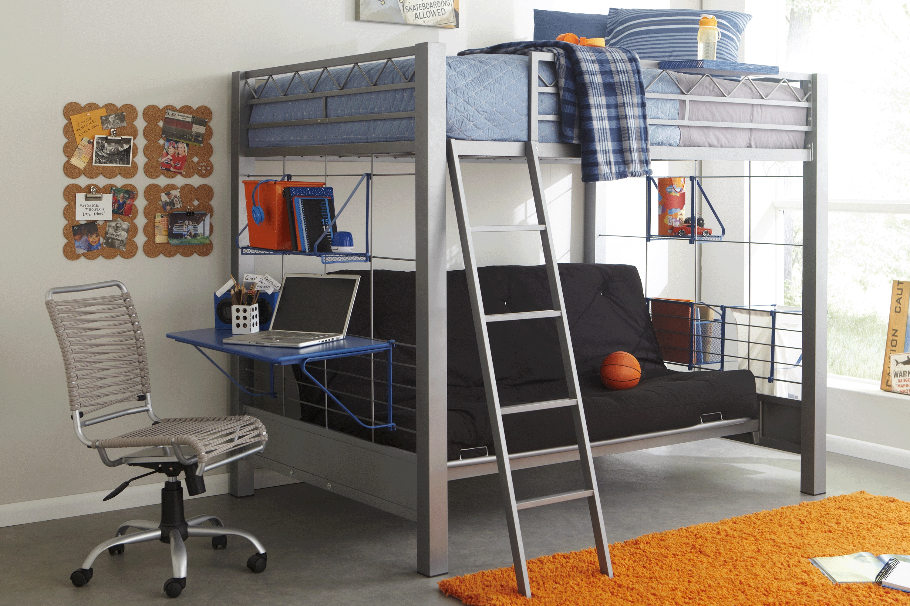 Build-a-Bunk Gray Full/Futon Loft Bed with Blue Accessories - Thumbnail - Image 2