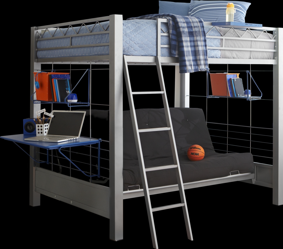 Build-a-Bunk Gray Full/Futon Loft Bed with Blue Accessories - Thumbnail - Image 1